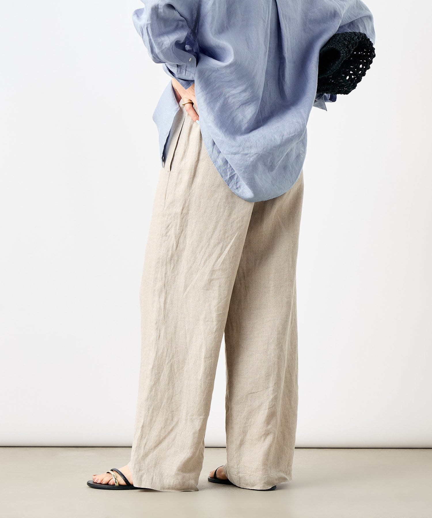 ◇25SS◇2nd NOLLEY'S◆Point・夏も快適に穿けるリネンのワイドパンツ・生地の段階で洗いをかけ、適度なハリコシ感を残しつつ、柔らかく仕上げた細番手のリネンを使用・吸汗/速乾の