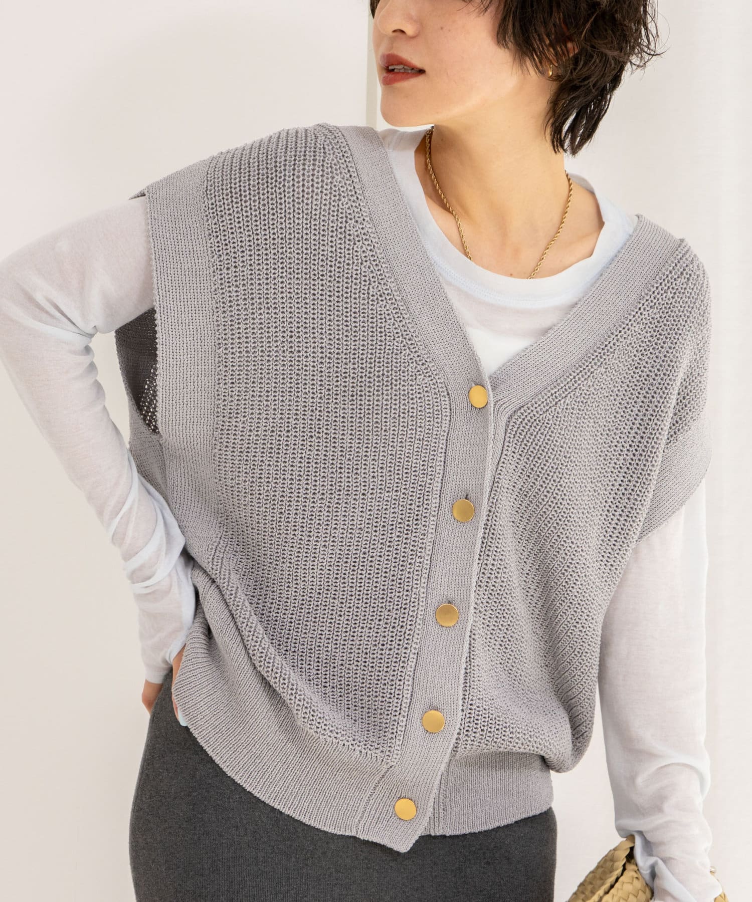 ◇25SS◇2nd NOLLEY'S◆Point・昨年も大好評だった前後2WAYのニットベストがアップデートして登場！・清涼感のある和紙×ポリエステル素材で、吸水速乾性・防シワ・アンチピリン