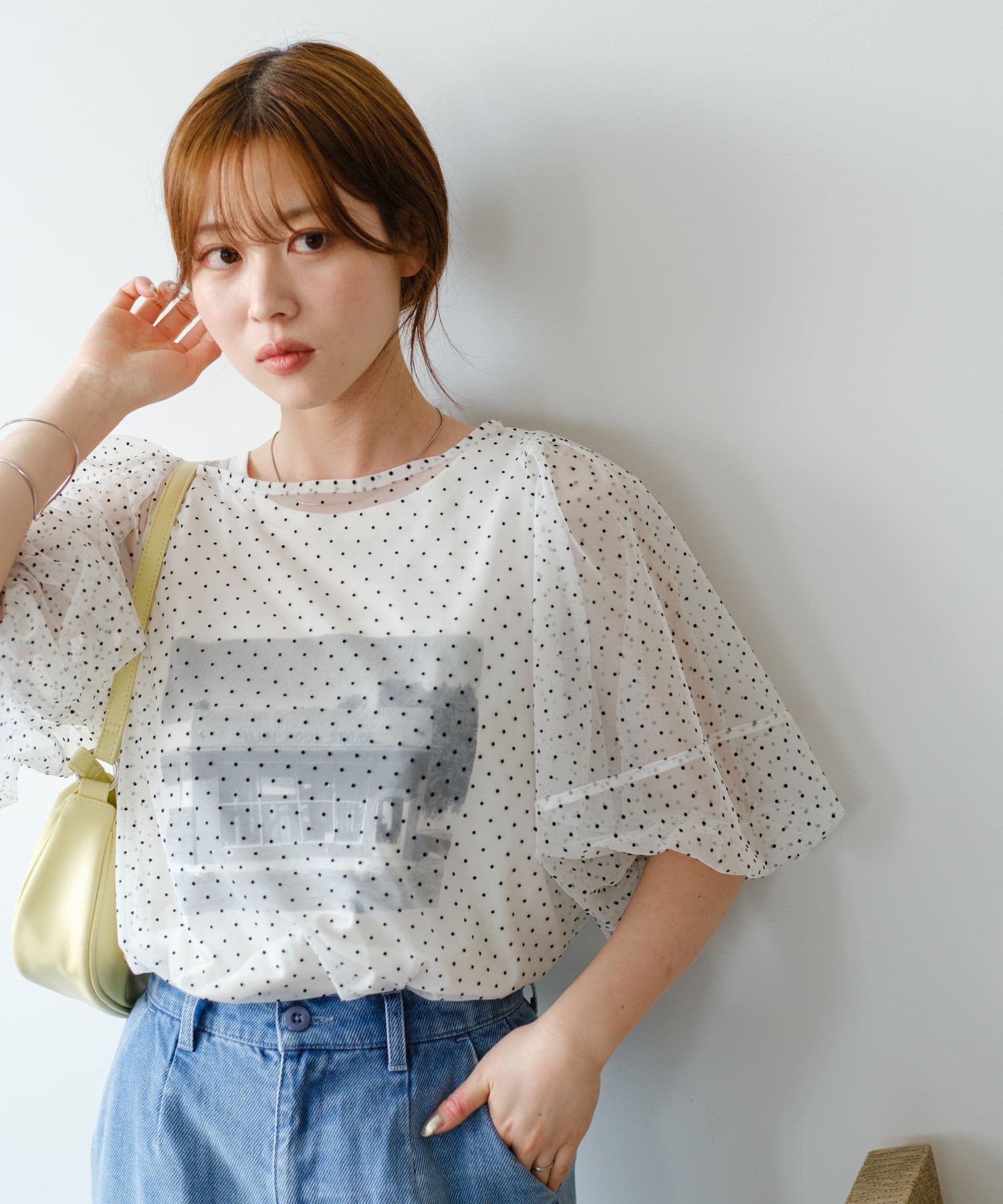 ブラウス シャツ B タンク付きドットチュールブラウス レディース セットアイテム】B タンク付きドットチュールブラウス | Kastane