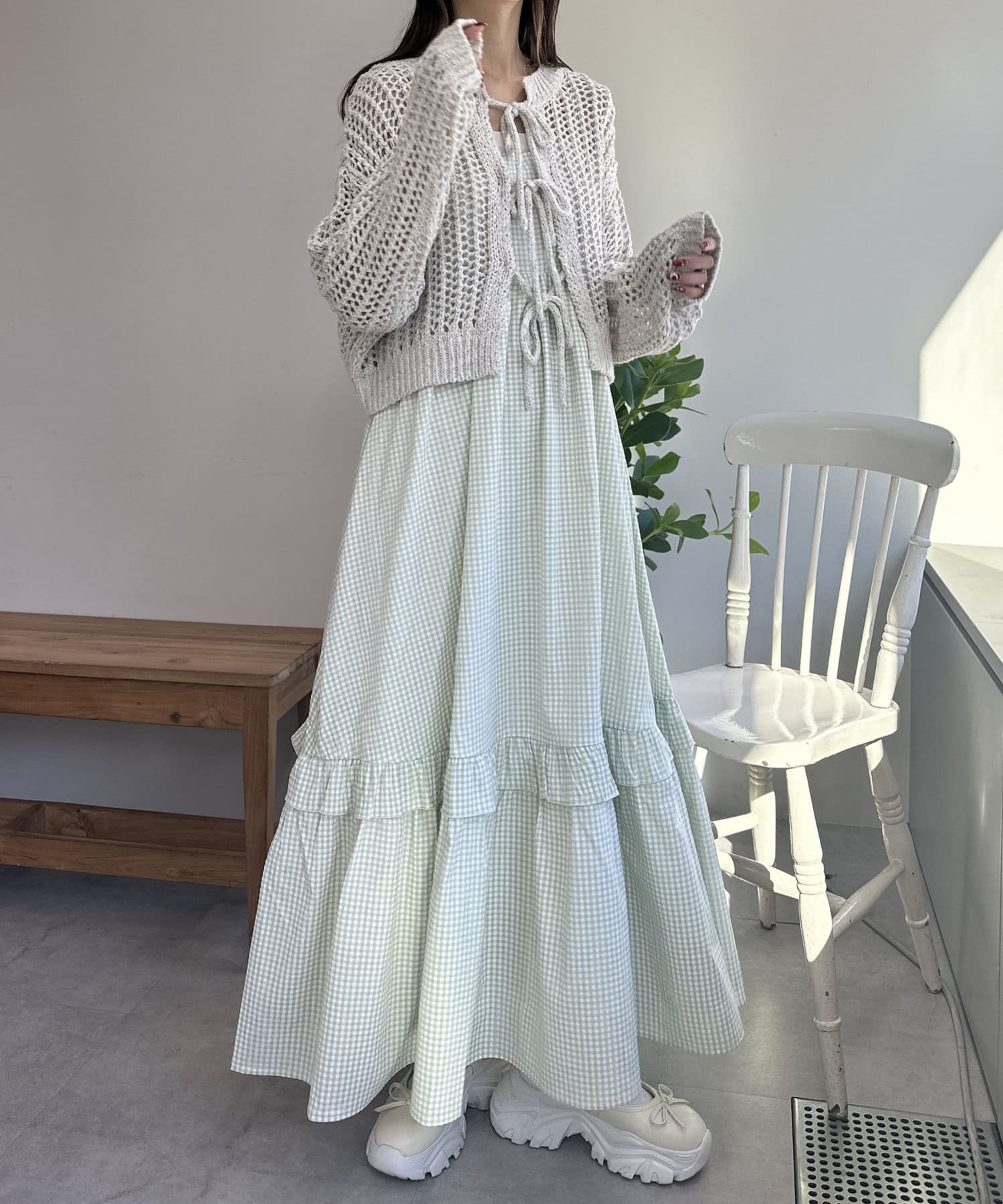 OUTLET(アウトレット) 【w closet】MIX透かしリボンカーディガン