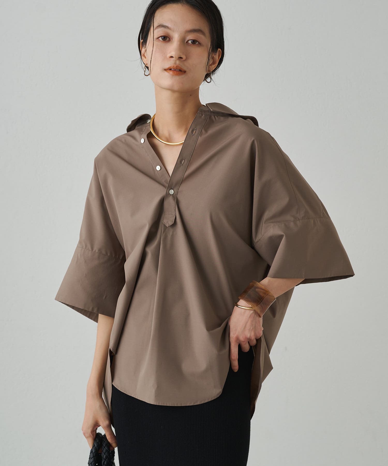 【SALE／10%OFF Loungedress】スキッパー半袖シャツ | OUTLET(アウトレット シャツ+ブラウス(半袖+袖なし)