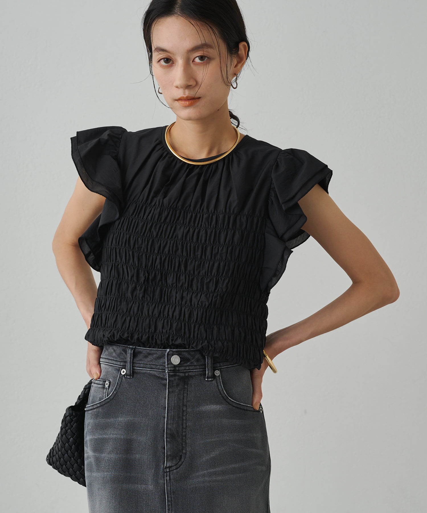 KMKM 美品Loungedress(ラウンジドレス)シャーリングブラウス シャーリングニットブラウス | LOUNGEDRESS(ラウンジドレス