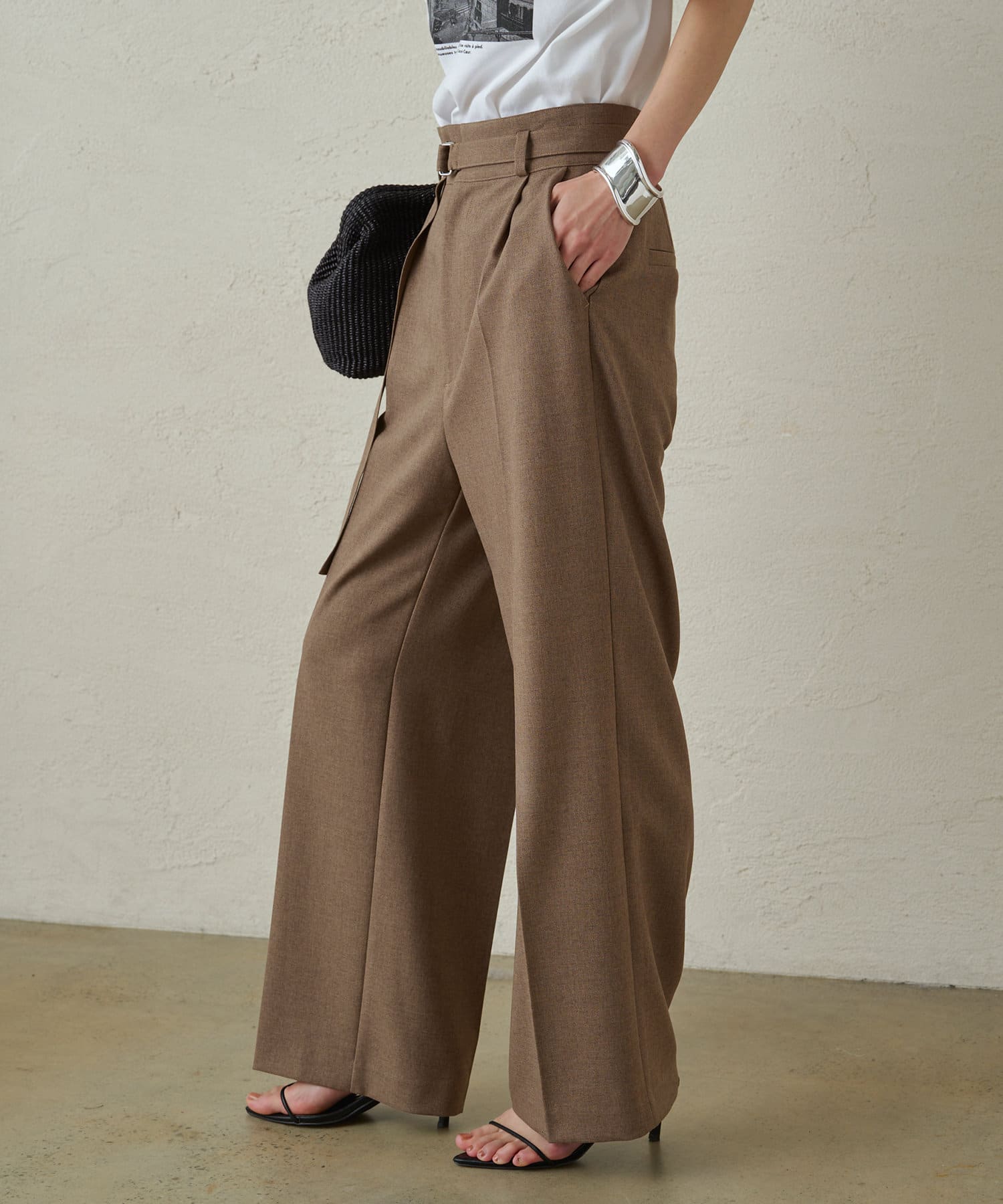 OUTLET(アウトレット) 【Loungedress】ハイウエストベルトパンツ