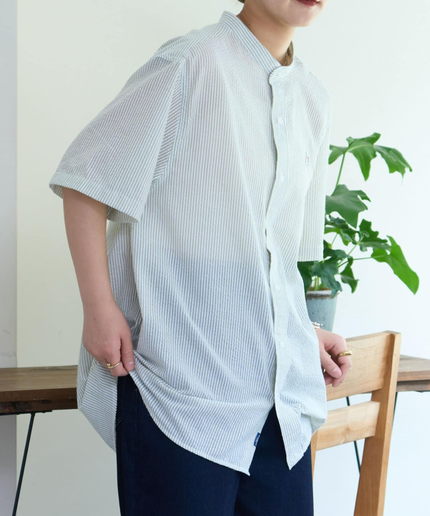 CIAOPANIC TYPY】シアサッカーバンドカラーシャツ | OUTLET