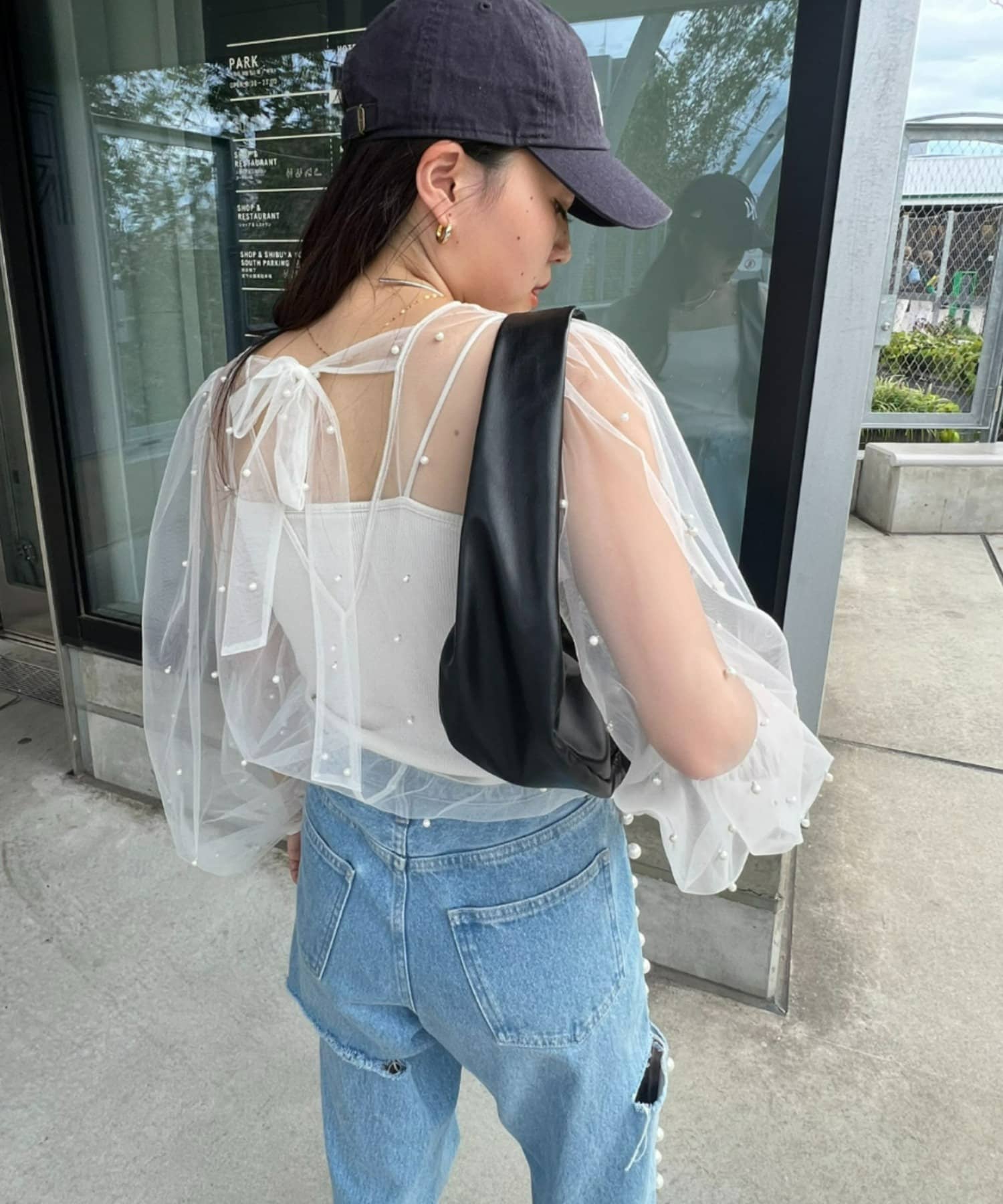 【HELLO.SANFRANCISCO】 パール付シアーボリュー ムブラウス. HELLO.SANFRANCISCO（ハローサンフランシスコ）の「【HELLO