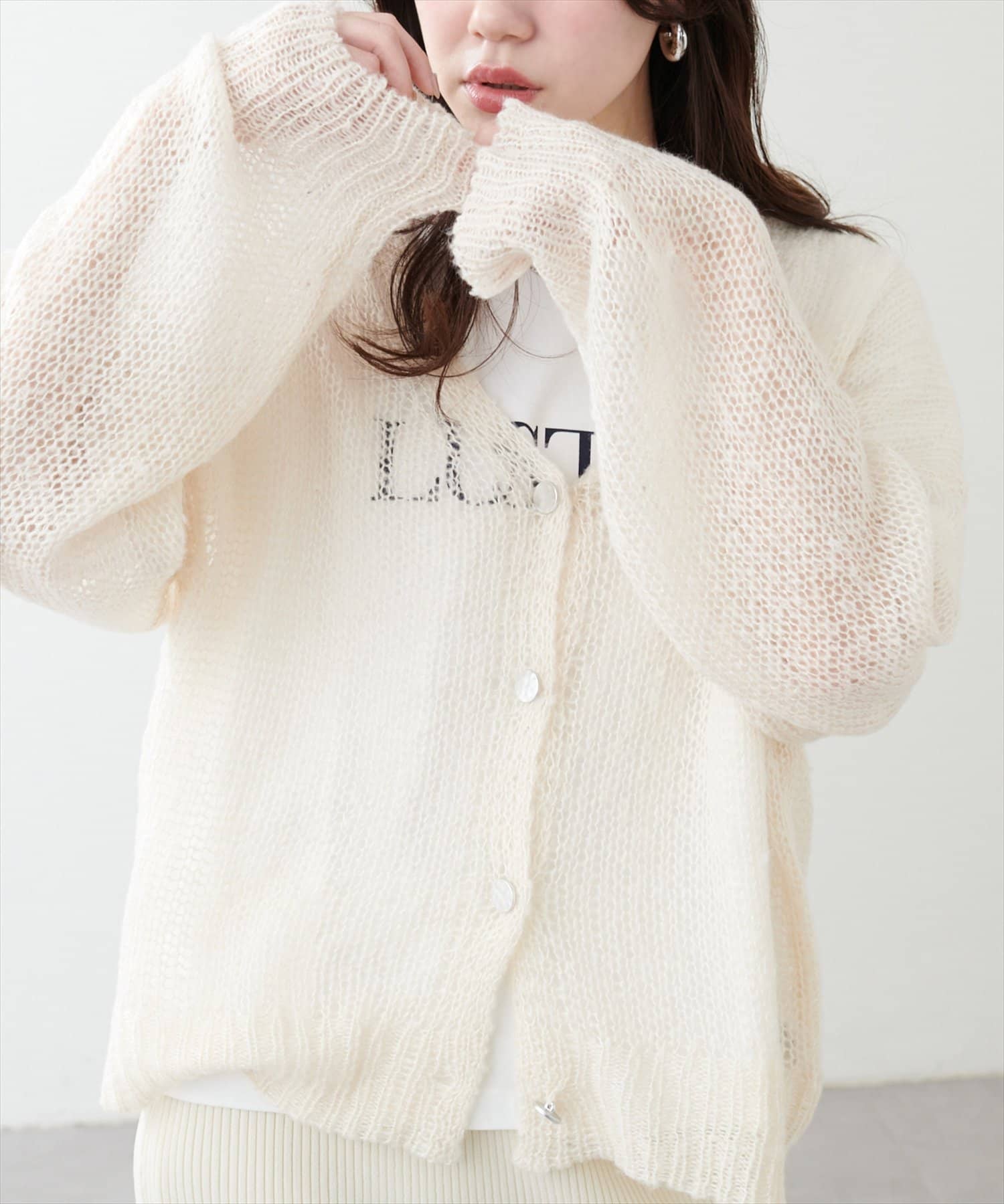 natural couture(ナチュラルクチュール) 【WEB限定】シアーオーバーサイズカーデ