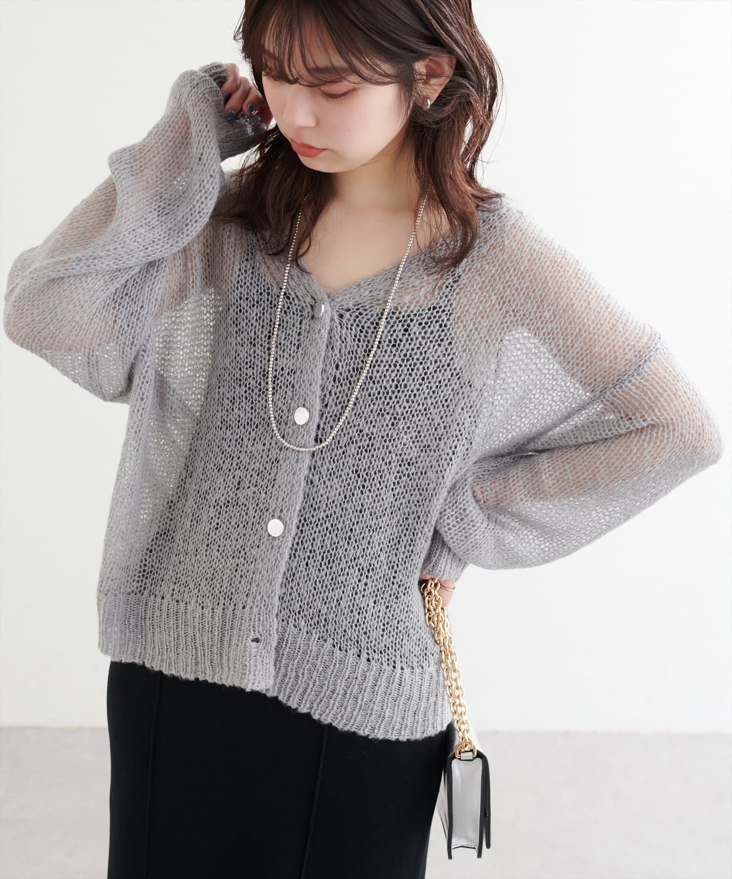 natural couture(ナチュラルクチュール) 【WEB限定】シアーオーバーサイズカーデ