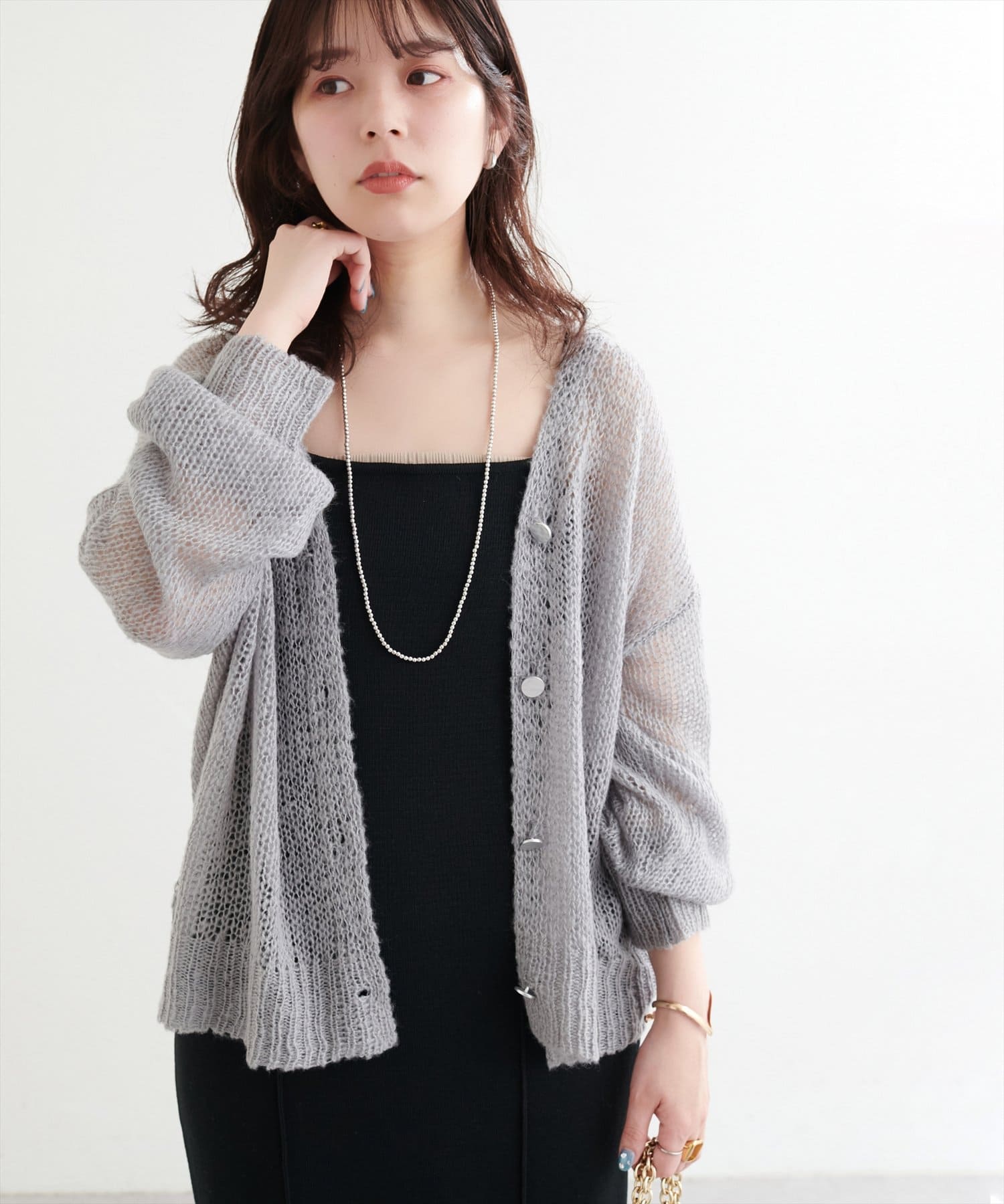 natural couture(ナチュラルクチュール) 【WEB限定】シアーオーバーサイズカーデ