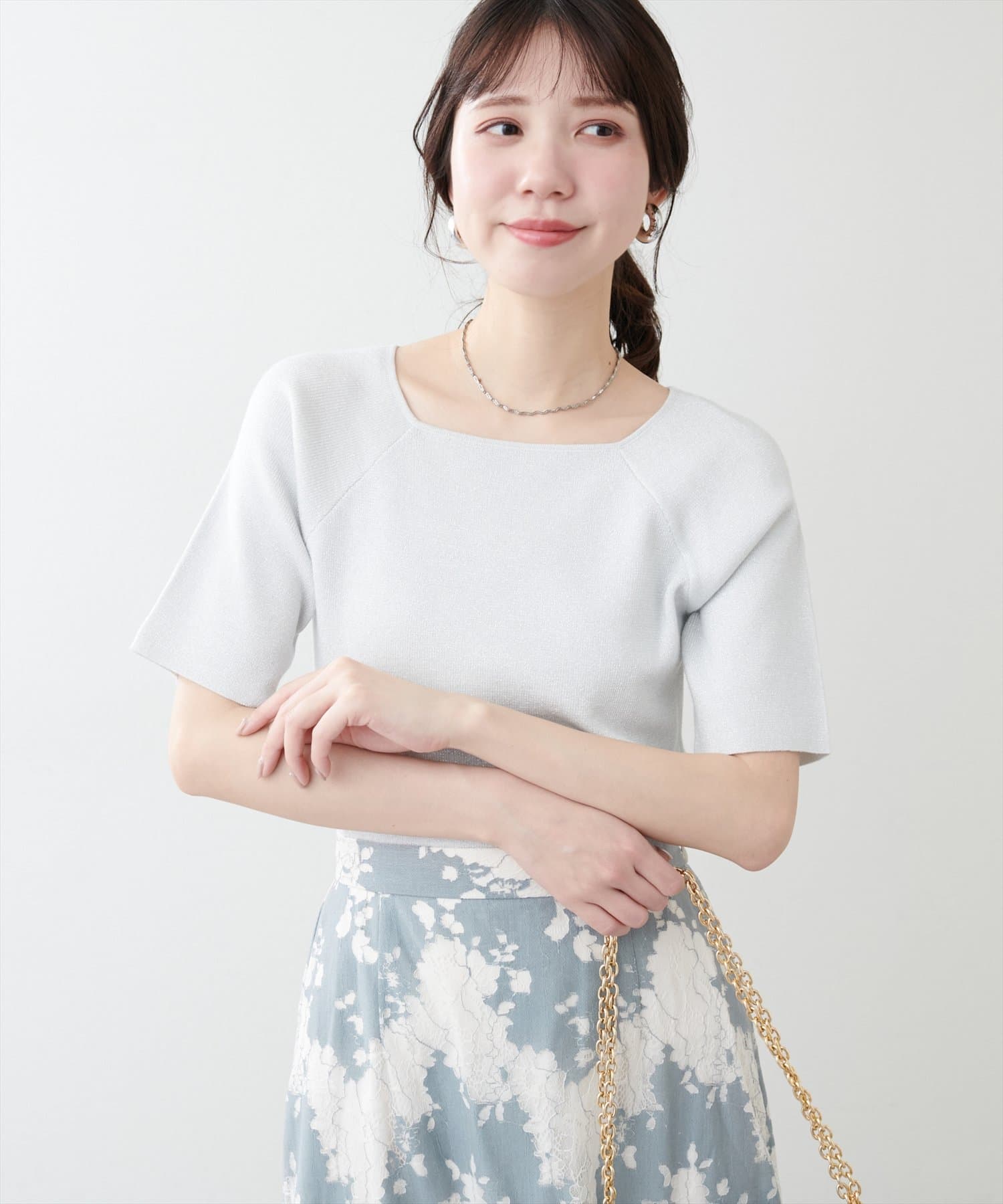 WEB限定】スクエアネックリブ半袖ニット | natural couture