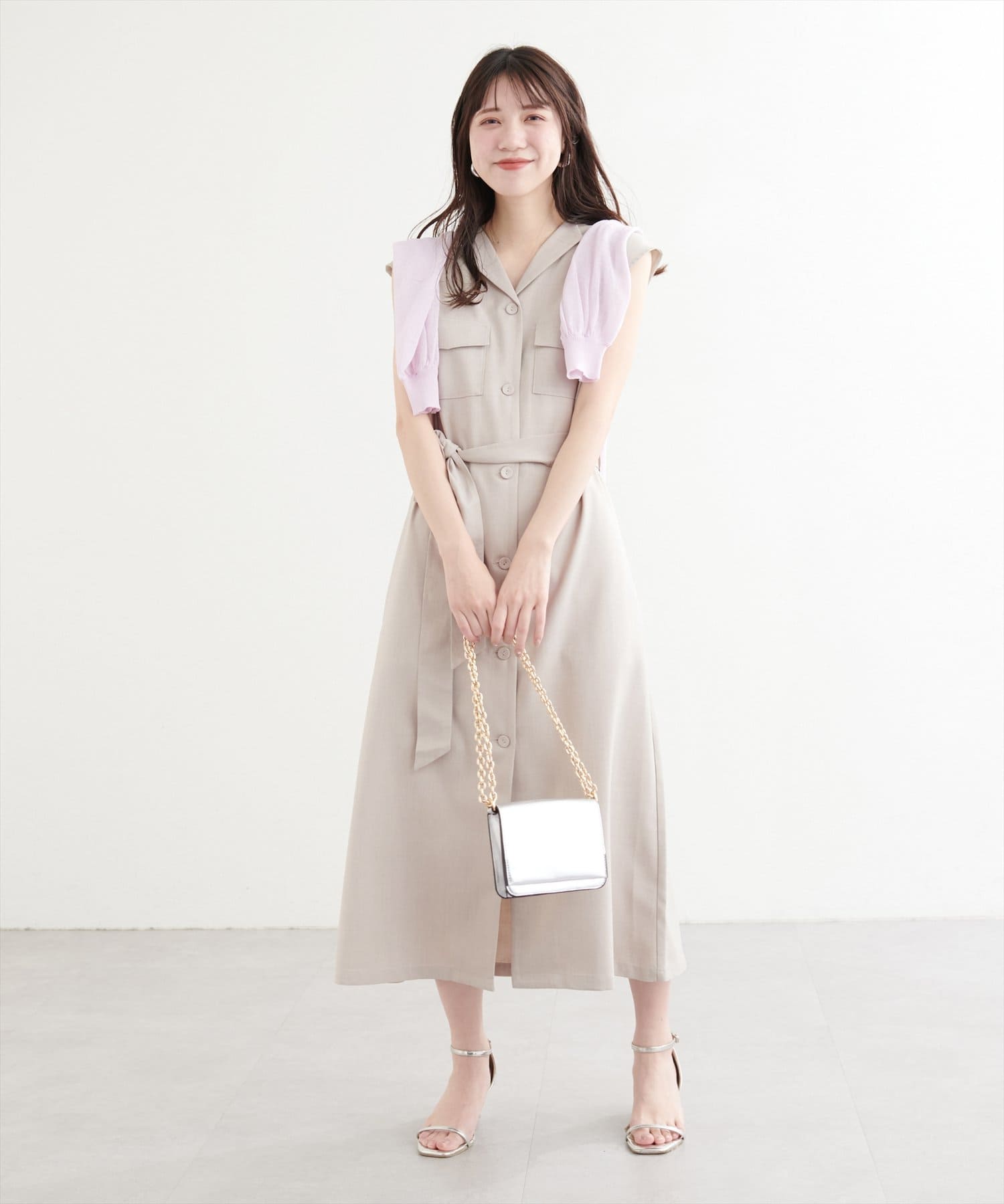 はまち♪綿麻VネックワンピL/生成り handmade 綿麻VネックワンピースLサイズ/生成り handmade