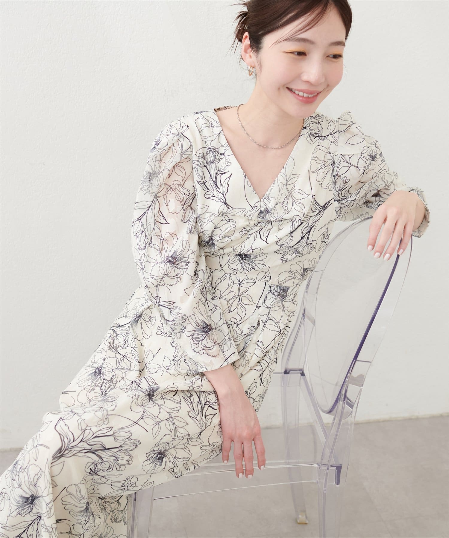natural couture(ナチュラルクチュール) 線画ジャガードワンピース