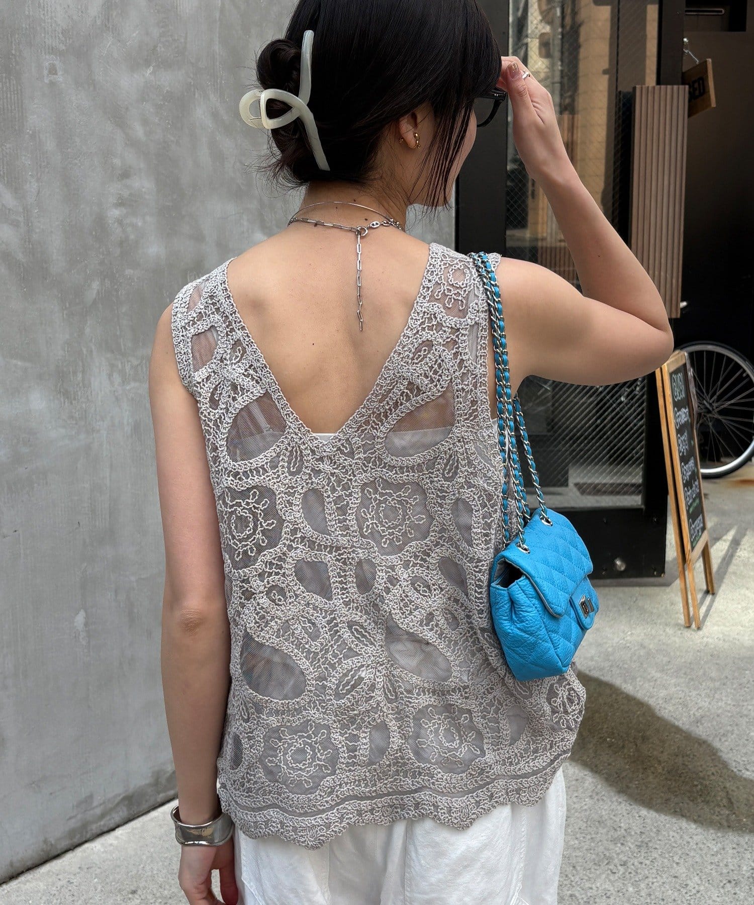 DOUDOU(ドゥドゥ) 刺繍前後2WAYレースタンク