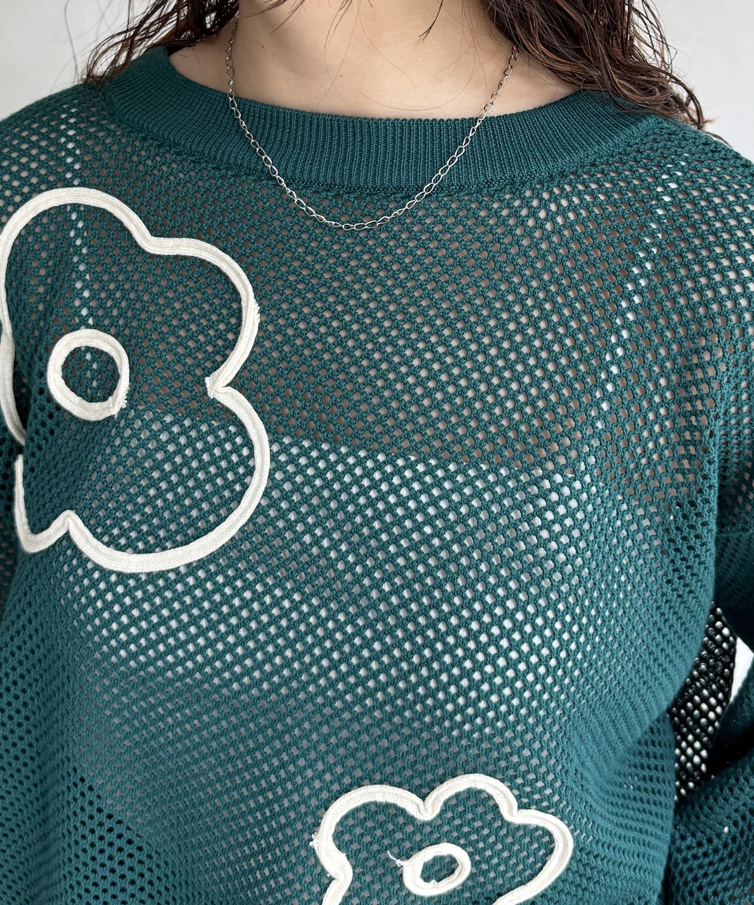 CPCM(シーピーシーエム) コード刺繍花柄メッシュニット