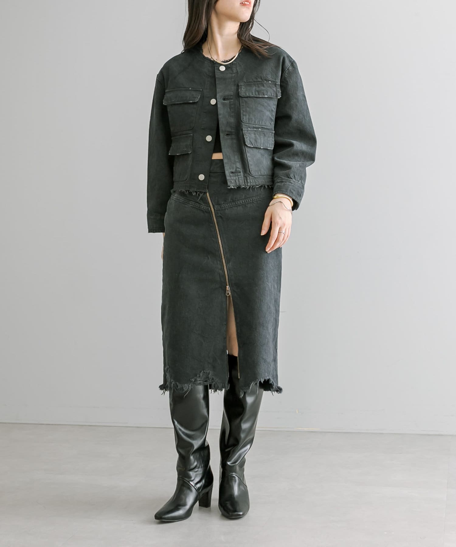 OUTLET(アウトレット) 【mystic】【ai no de】mizushima ノーカラーミニジャケット