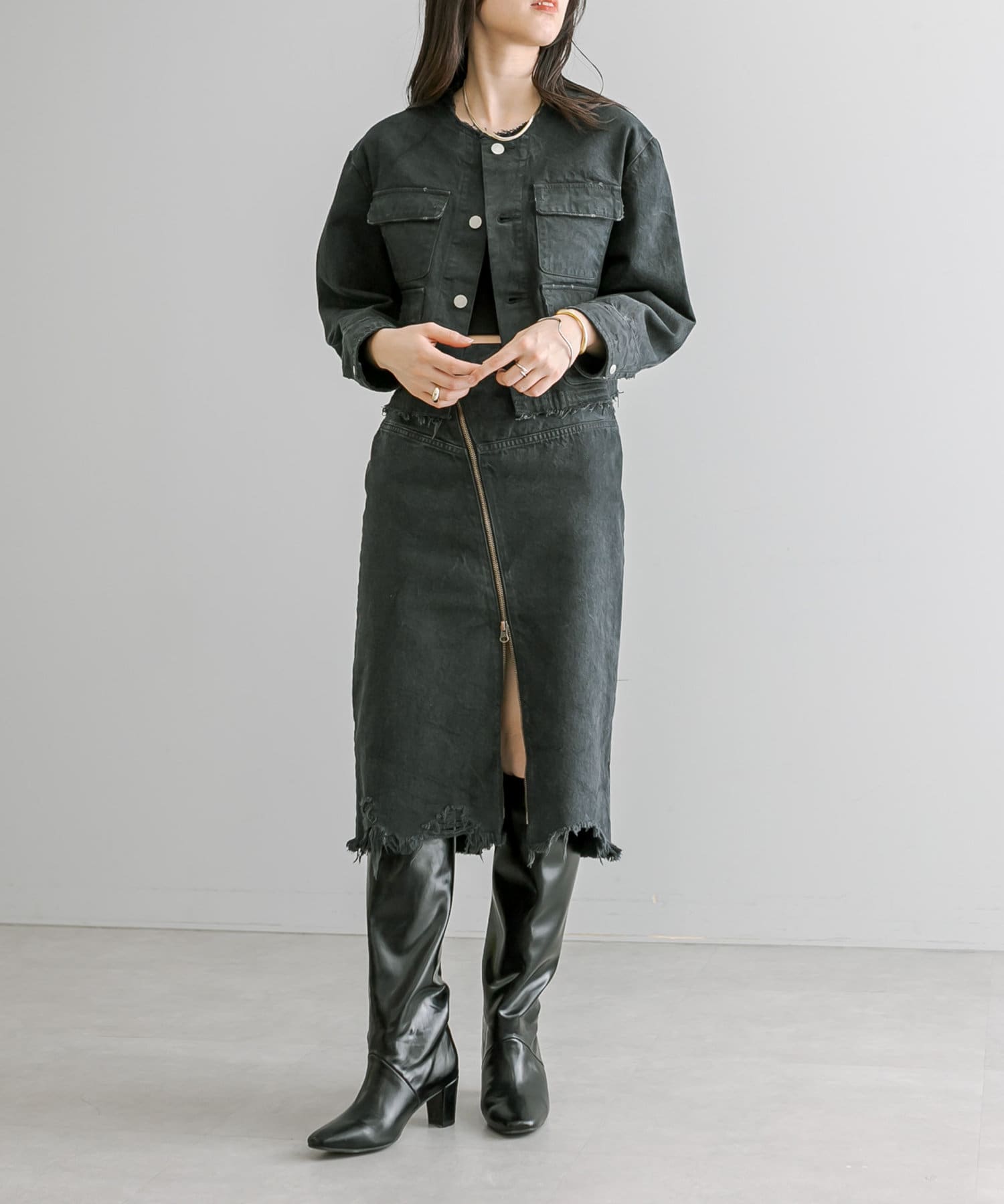 OUTLET(アウトレット) 【mystic】【ai no de】mizushima ノーカラーミニジャケット