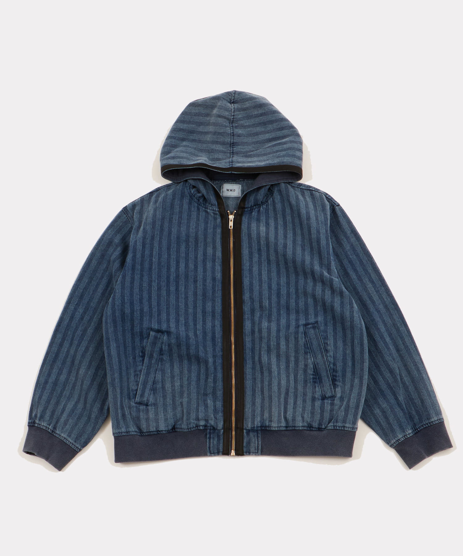 OUTLET(アウトレット) 【WHO'S WHO gallery】ストライプデニムフードジップブルゾン