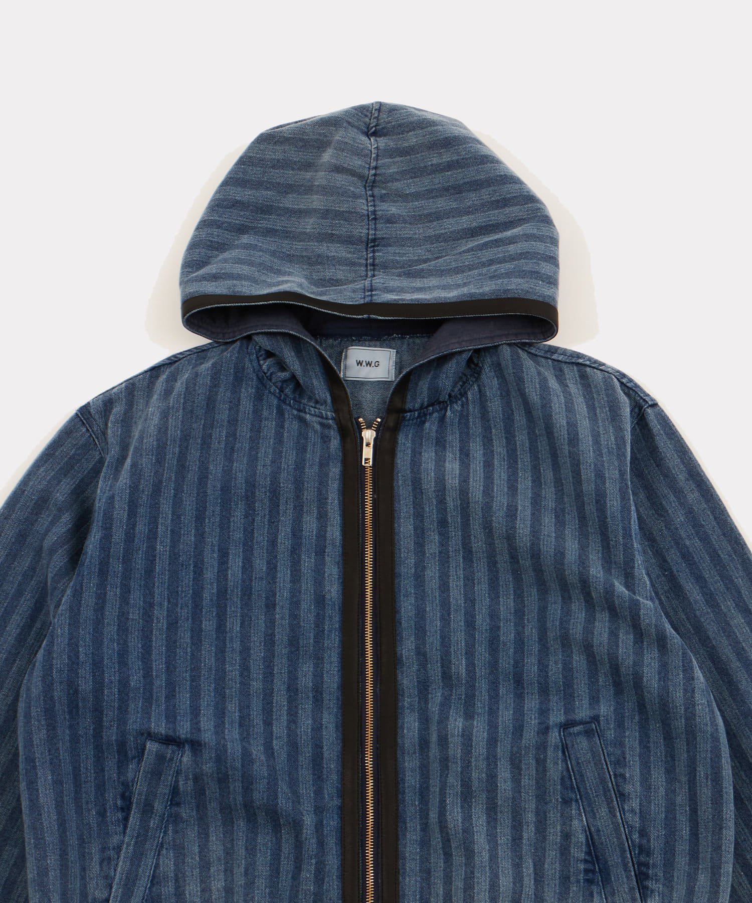 OUTLET(アウトレット) 【WHO'S WHO gallery】ストライプデニムフードジップブルゾン