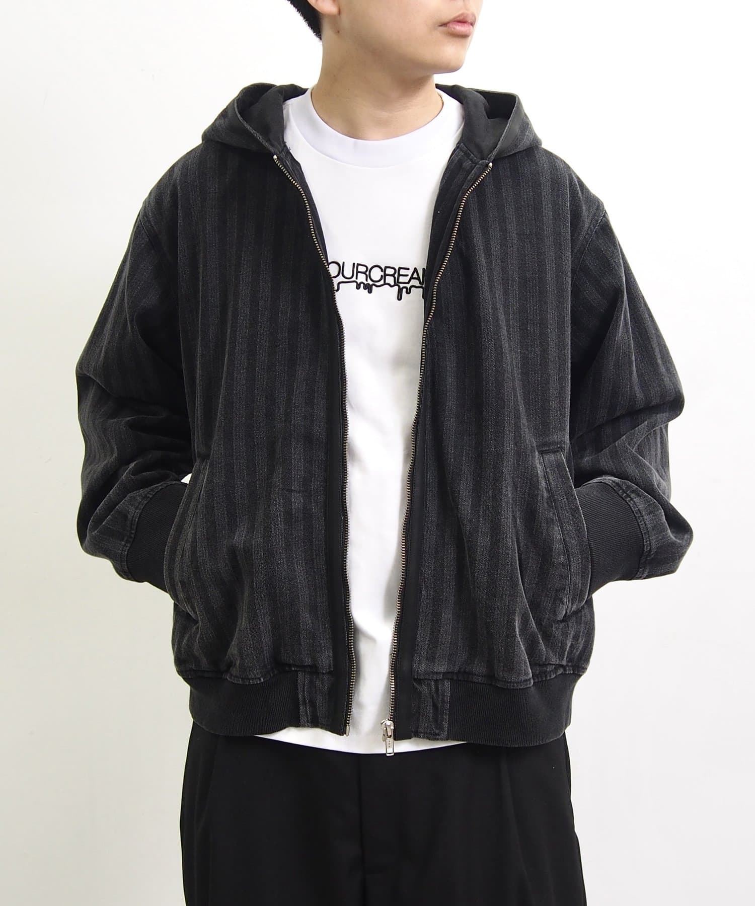 WHO'S WHO gallery】ストライプデニムフードジップブルゾン