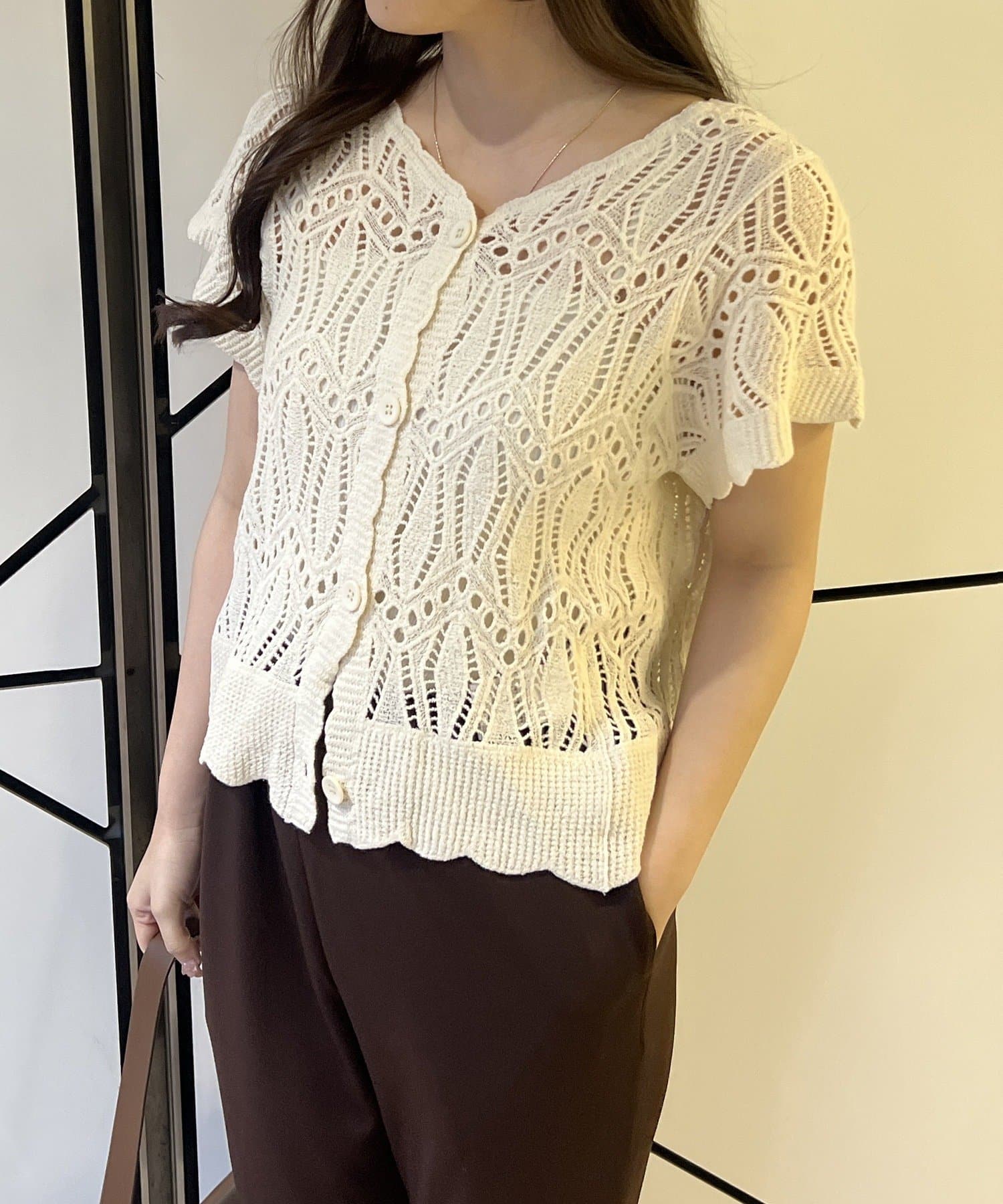NICE CLAUP / OLIVE des OLIVE OUTLET(ナイスクラップ  / オリーブ デ オリーブ アウトレット) 【RMAF】かぎ針ニットカーデ