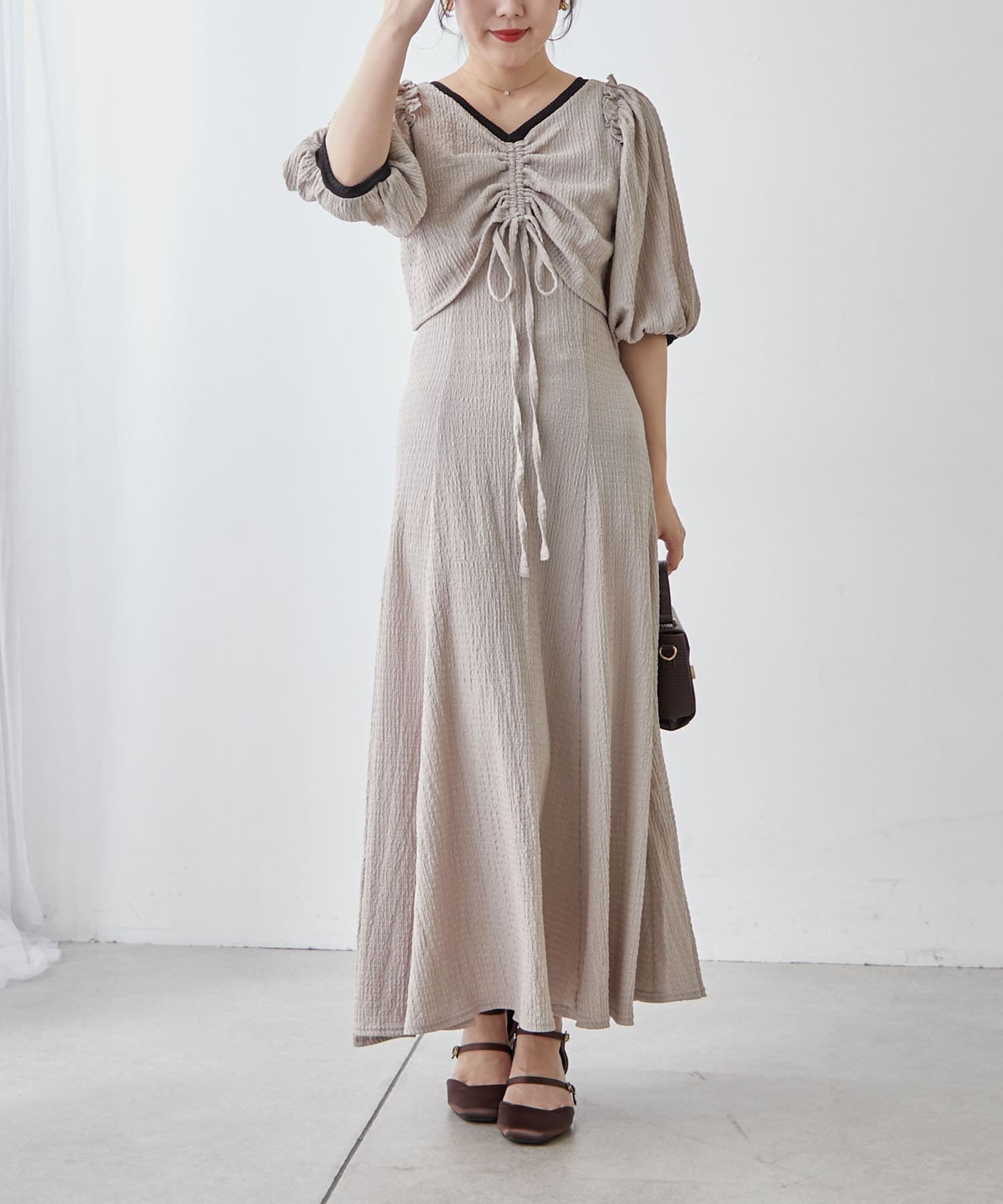 NICE CLAUP / OLIVE des OLIVE OUTLET(ナイスクラップ  / オリーブ デ オリーブ アウトレット) 【セットアイテム】【RMAF】配色カットジャガードワンピース