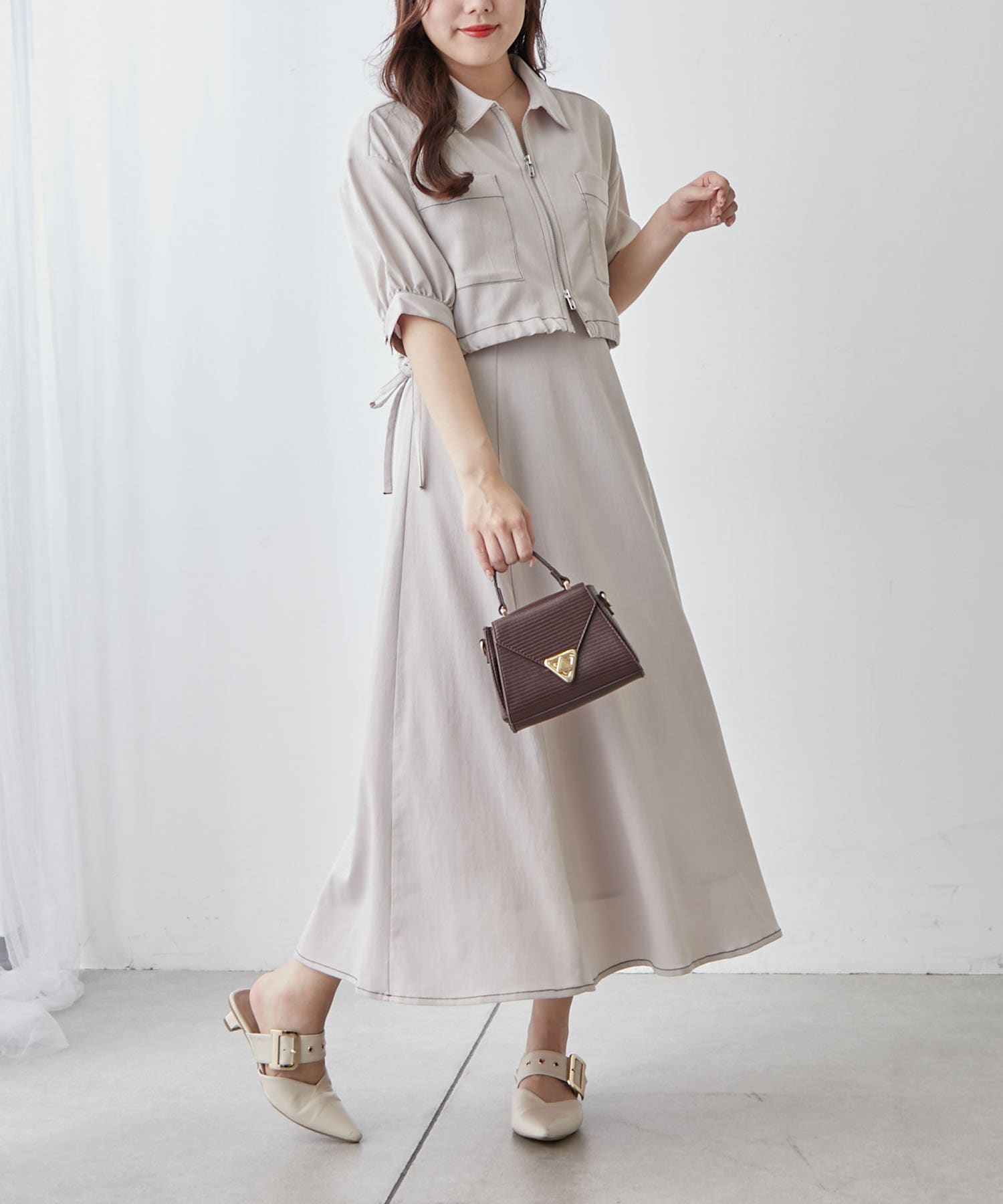 NICE CLAUP / OLIVE des OLIVE OUTLET(ナイスクラップ  / オリーブ デ オリーブ アウトレット) 5分袖配色ステッチジャケットワンピースセット