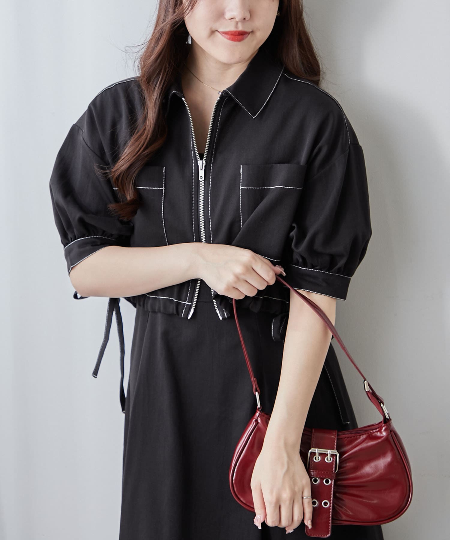 NICE CLAUP / OLIVE des OLIVE OUTLET(ナイスクラップ  / オリーブ デ オリーブ アウトレット) 5分袖配色ステッチジャケットワンピースセット