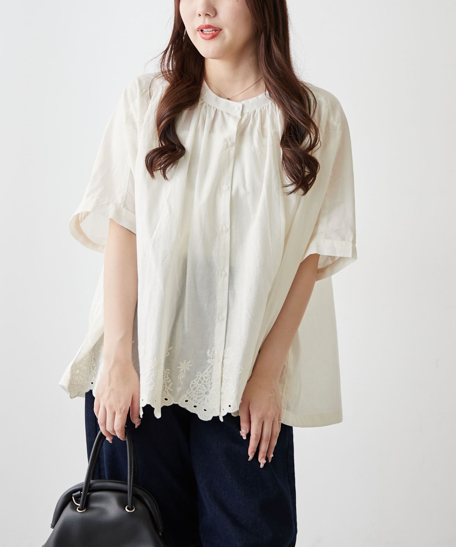 to-te（ツテ）　インディゴ　スカラップ裾　ブラウス tumugu ツムグ aranciato別注 フロントタック裾プリーツコットン
