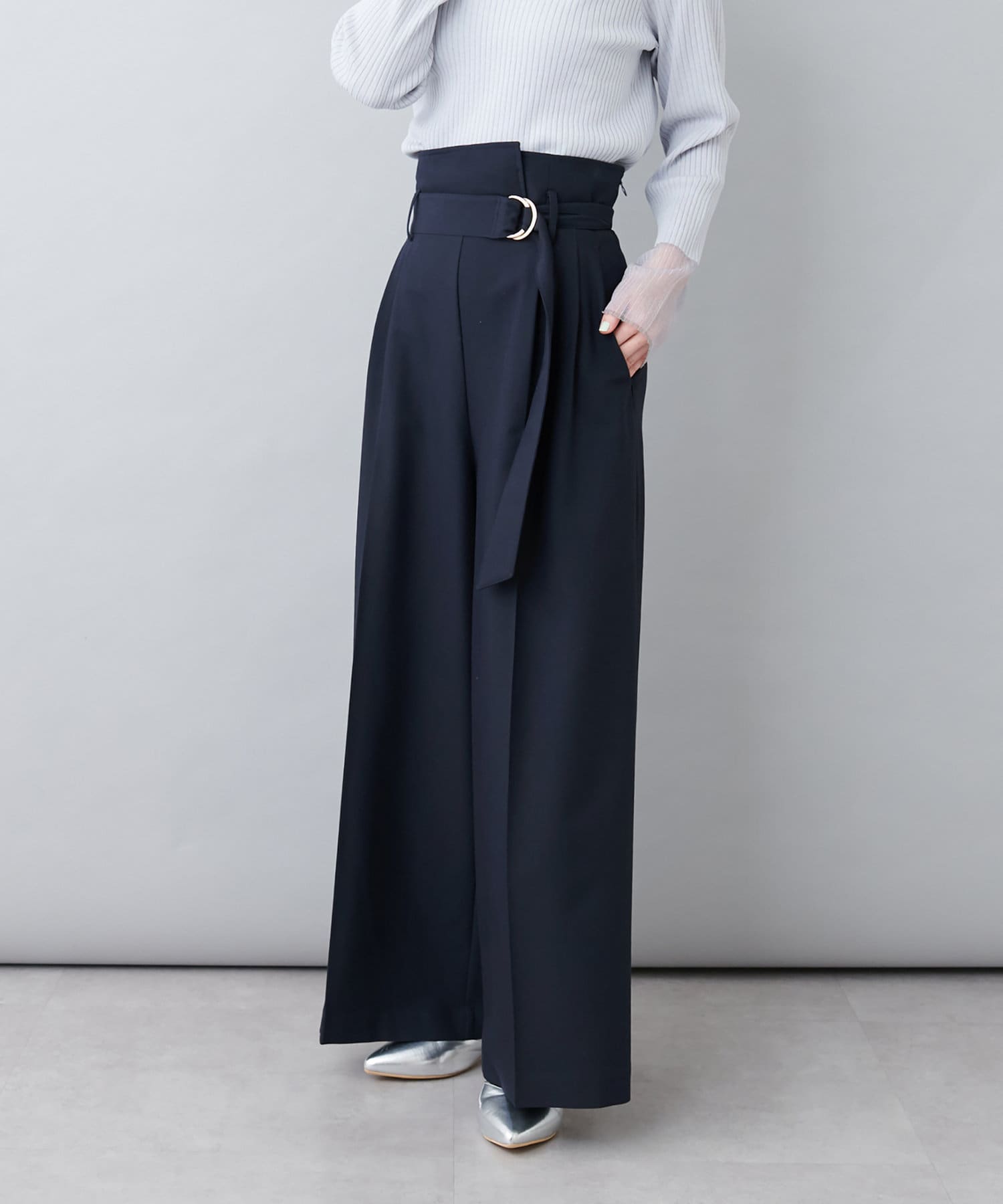 NICE CLAUP / OLIVE des OLIVE OUTLET(ナイスクラップ  / オリーブ デ オリーブ アウトレット) 【natural couture】Dカンベルト付きアシメハイウエストパンツ