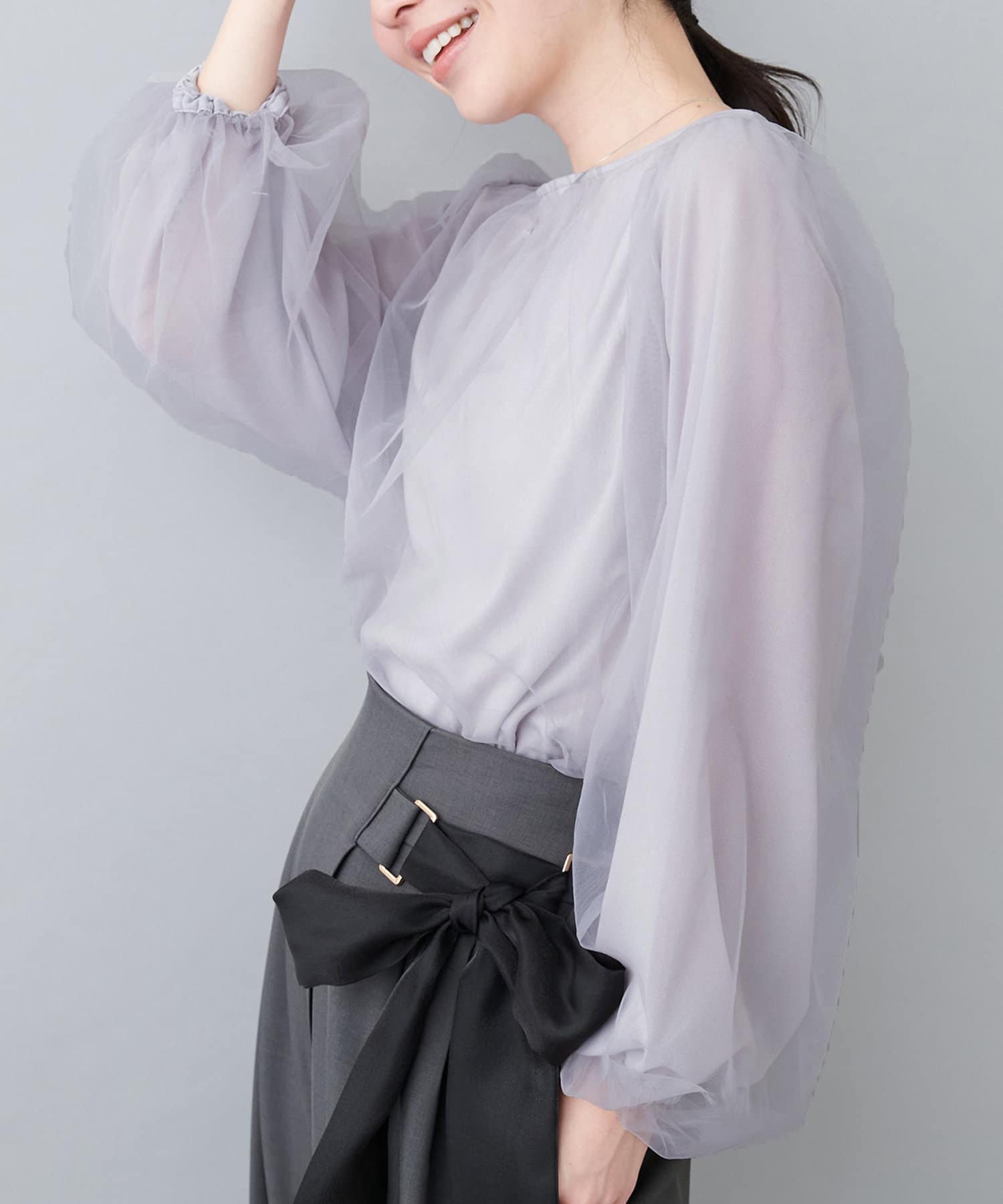NICE CLAUP / OLIVE des OLIVE OUTLET(ナイスクラップ  / オリーブ デ オリーブ アウトレット) 【natural couture】チュールギャザートップス