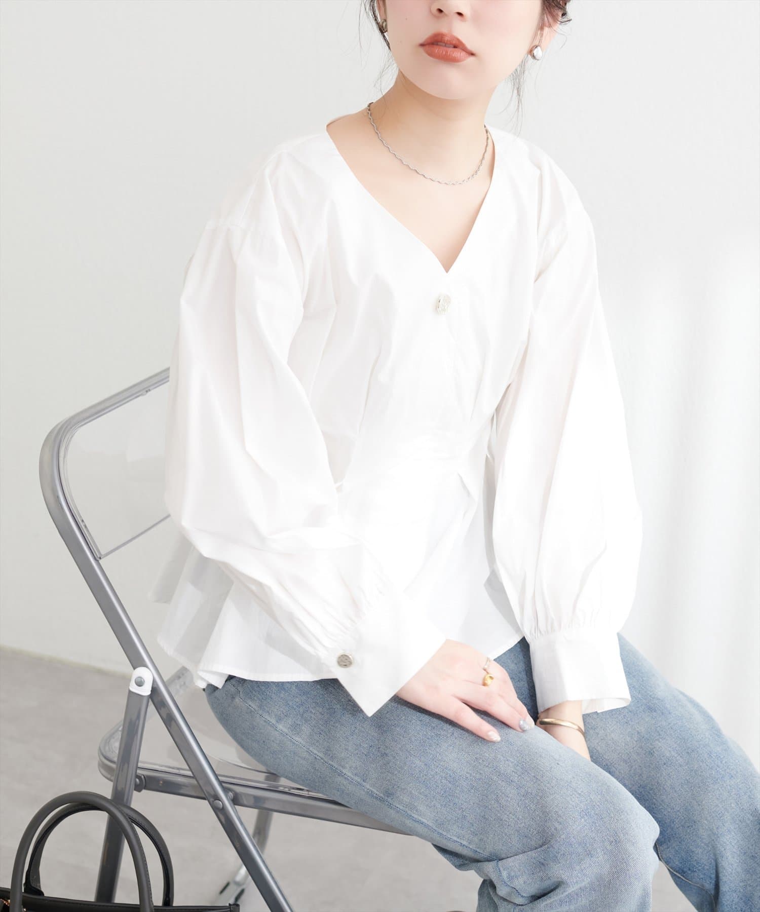 NICE CLAUP / OLIVE des OLIVE OUTLET(ナイスクラップ  / オリーブ デ オリーブ アウトレット) 【natural couture】osonoタックデザインペプラムブラウス