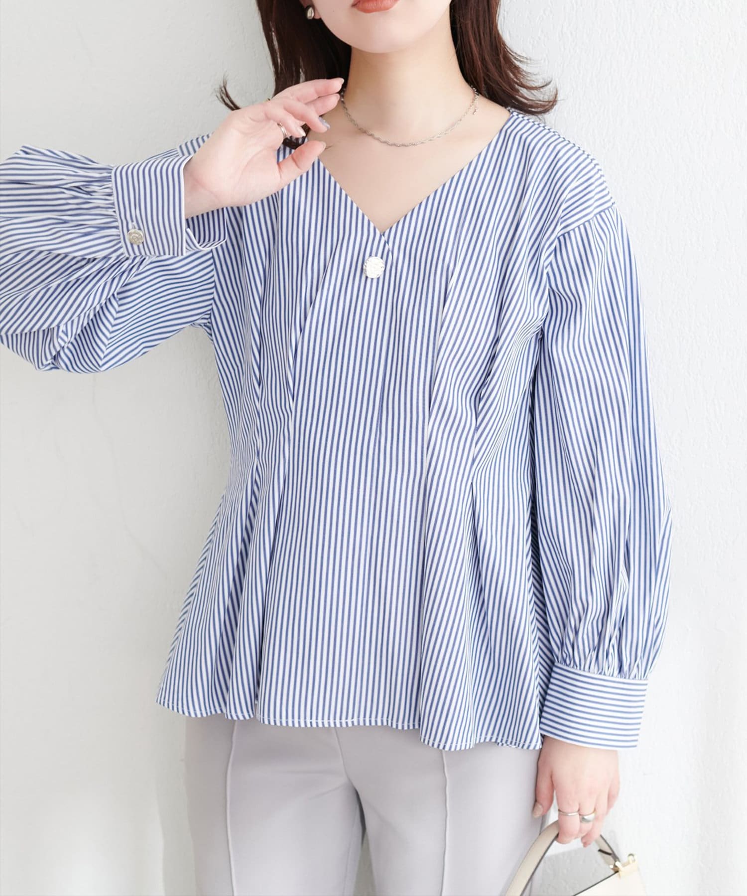 NICE CLAUP / OLIVE des OLIVE OUTLET(ナイスクラップ  / オリーブ デ オリーブ アウトレット) 【natural couture】osonoタックデザインペプラムブラウス