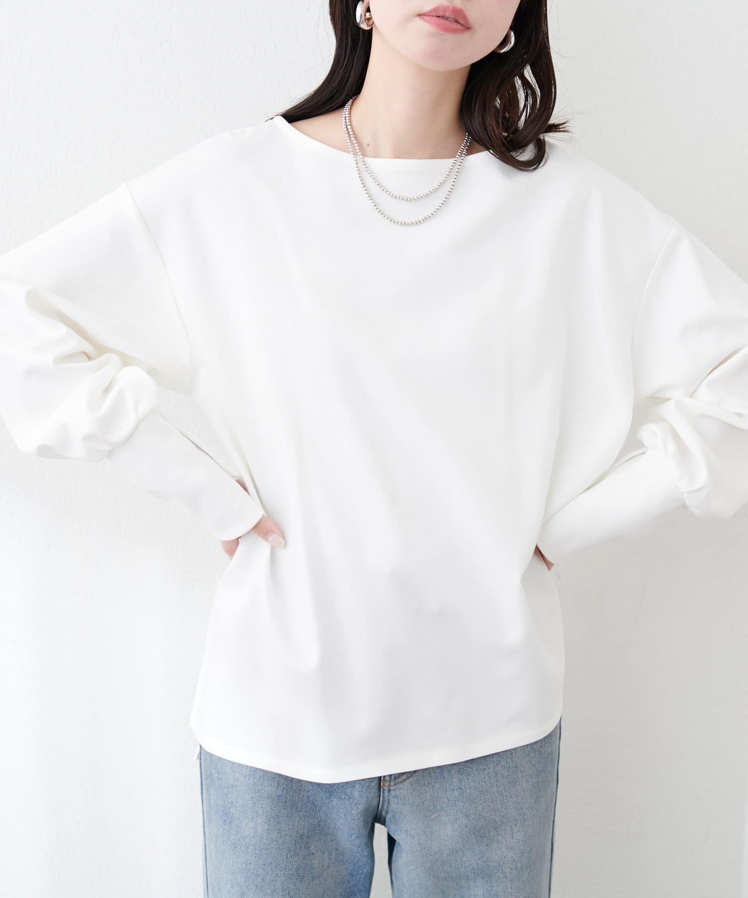 NICE CLAUP / OLIVE des OLIVE OUTLET(ナイスクラップ  / オリーブ デ オリーブ アウトレット) 【natural couture】袖口長めリブカットソー