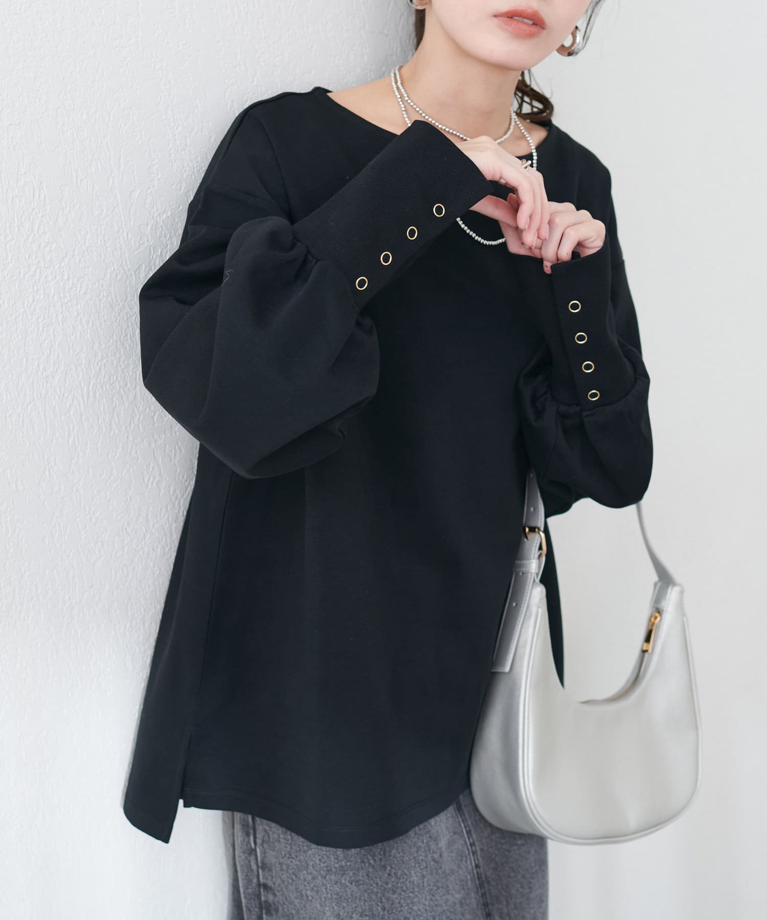 NICE CLAUP / OLIVE des OLIVE OUTLET(ナイスクラップ  / オリーブ デ オリーブ アウトレット) 【natural couture】袖口長めリブカットソー
