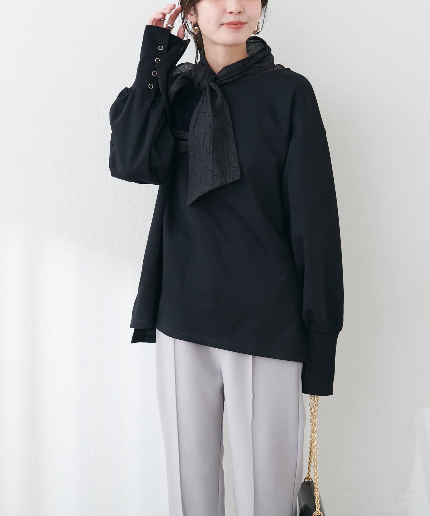 NICE CLAUP / OLIVE des OLIVE OUTLET(ナイスクラップ  / オリーブ デ オリーブ アウトレット) 【natural couture】袖口長めリブカットソー