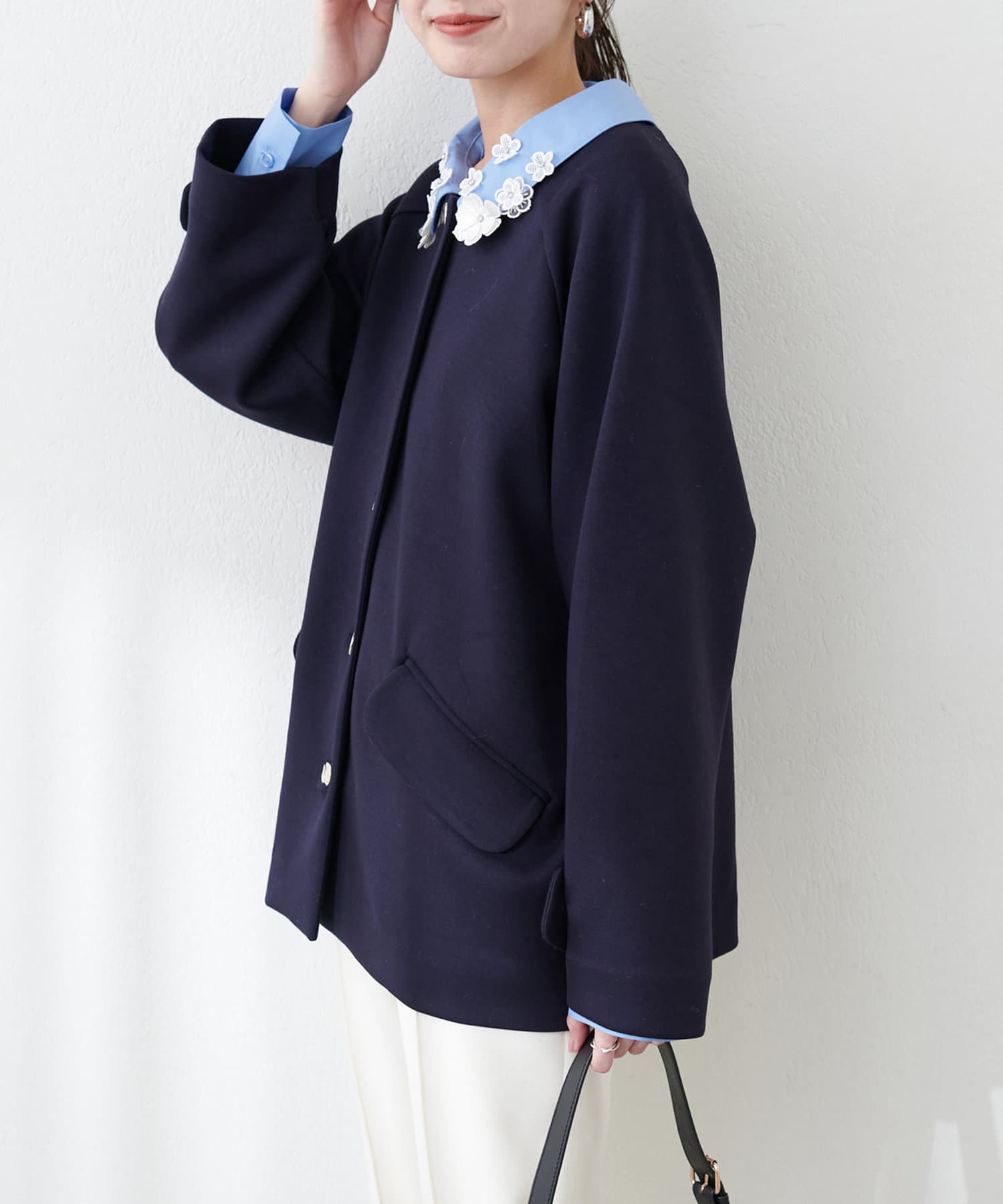 NICE CLAUP / OLIVE des OLIVE OUTLET(ナイスクラップ  / オリーブ デ オリーブ アウトレット) 【natural couture】ダンボールニット金釦ミドルジャケット