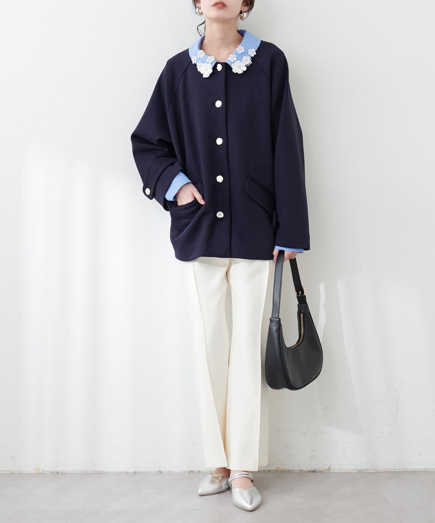 NICE CLAUP / OLIVE des OLIVE OUTLET(ナイスクラップ  / オリーブ デ オリーブ アウトレット) 【natural couture】ダンボールニット金釦ミドルジャケット