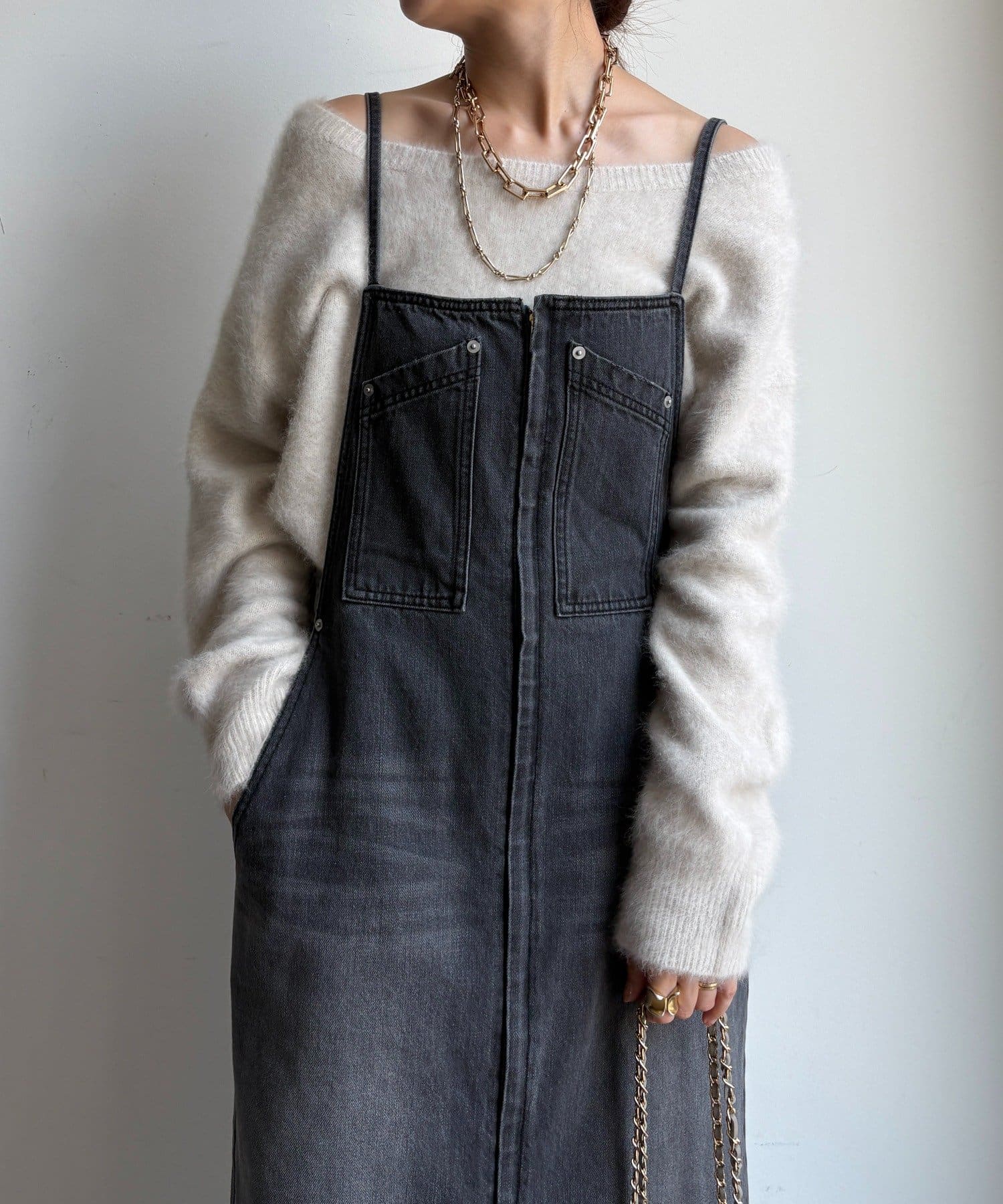 DOUDOU(ドゥドゥ) 【新色追加】デニムキャミジャンスカ