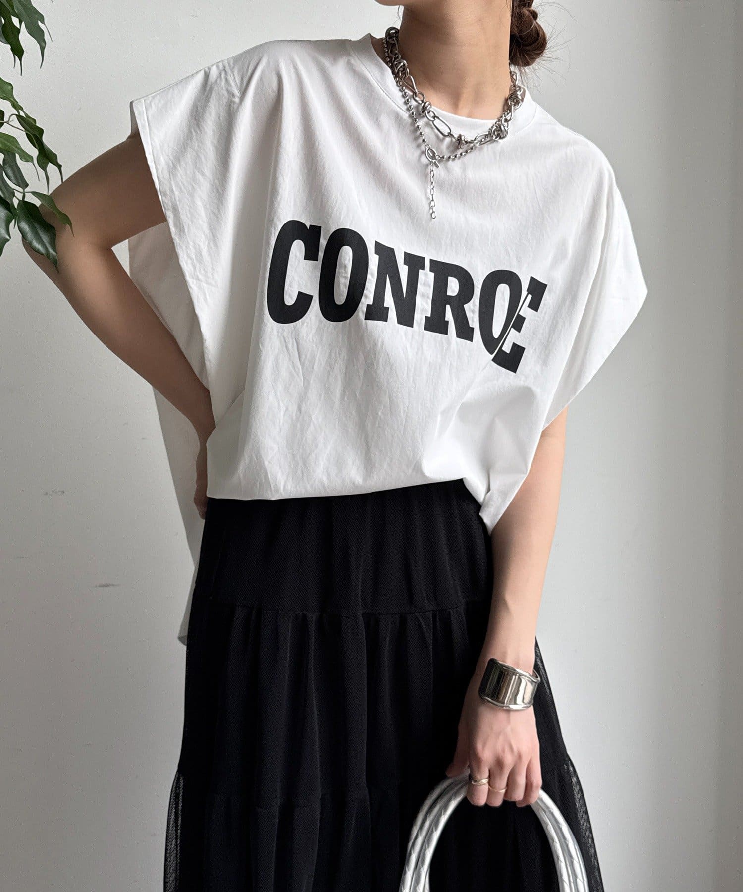 DOUDOU(ドゥドゥ) CONROロゴ布帛切替TEE