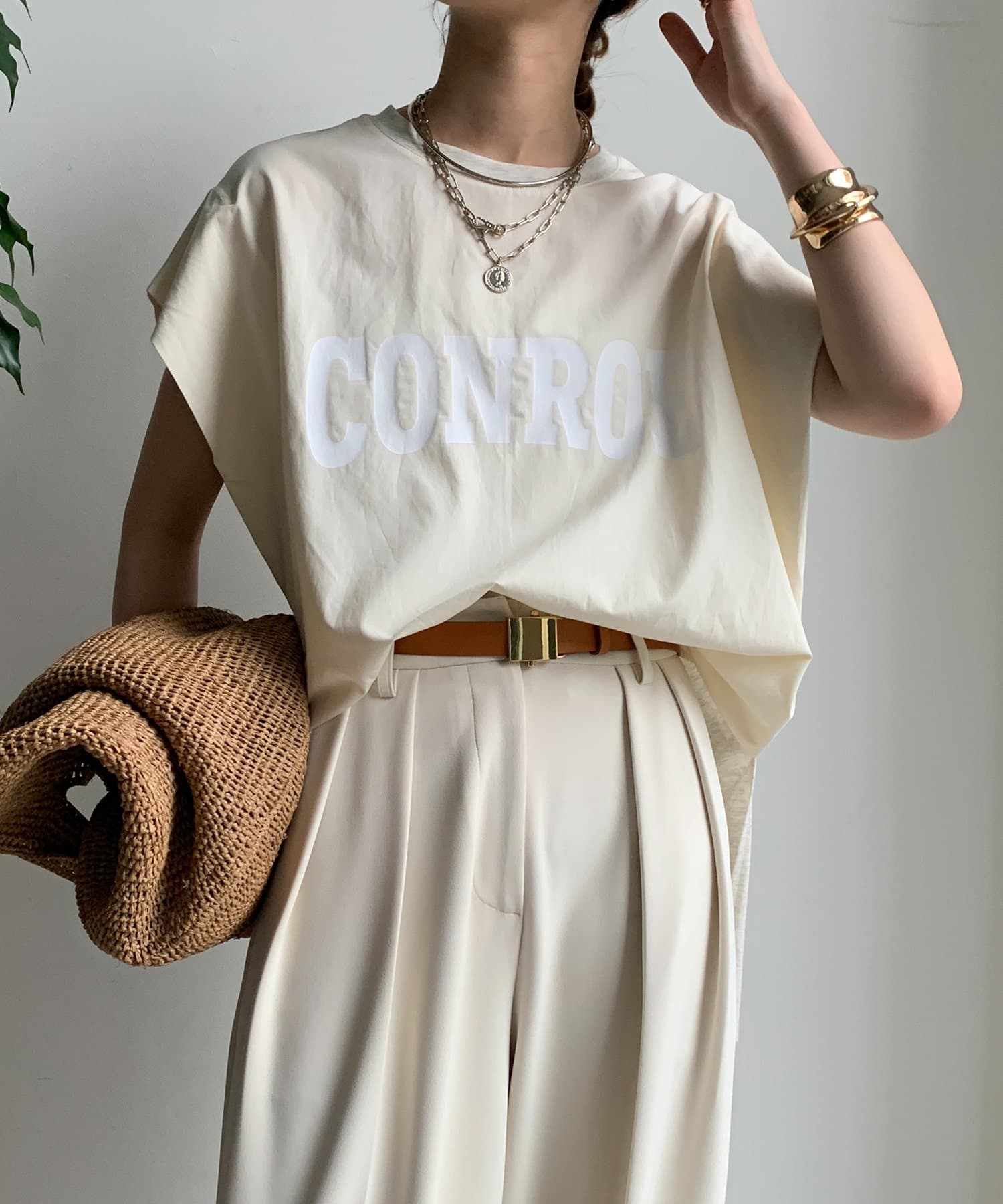 DOUDOU(ドゥドゥ) CONROロゴ布帛切替TEE