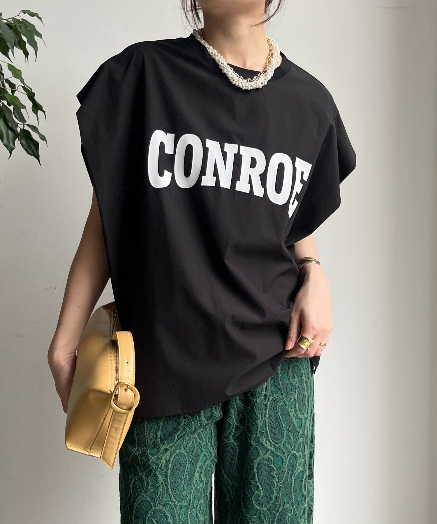 DOUDOU(ドゥドゥ) CONROロゴ布帛切替TEE
