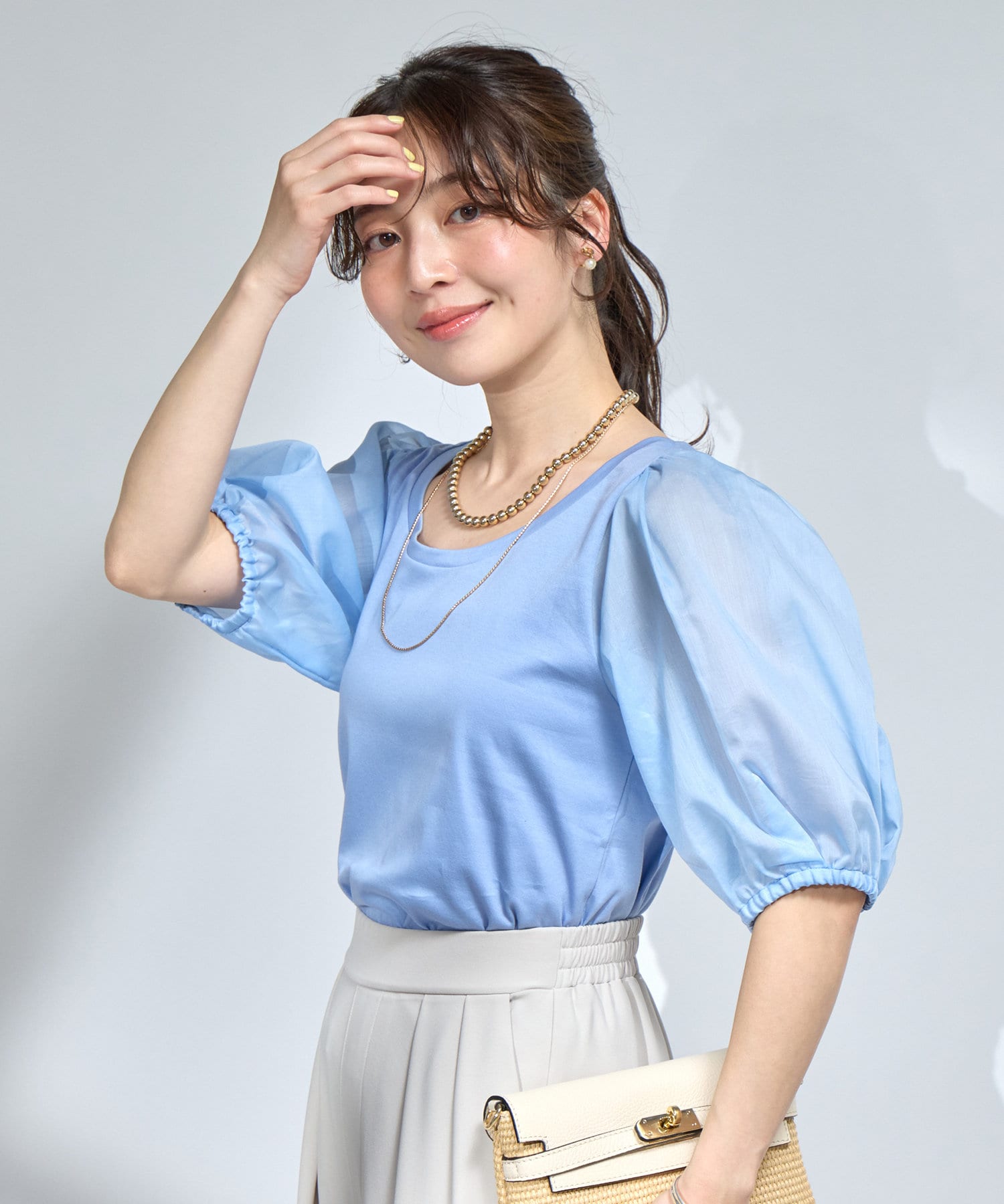 La boutique BonBon(ラブティックボンボン) 【お上品カットソー】シアーボリュームスリーブカットソー