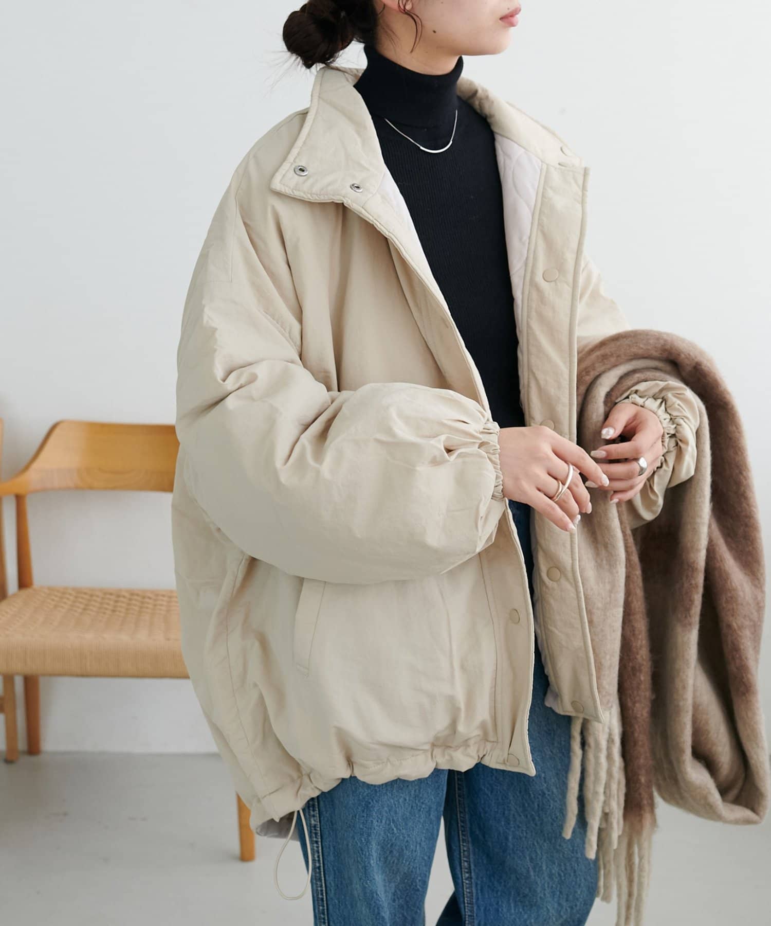 DISCOAT(ディスコート) 【2way/防寒アウター/WEB限定】リバーシブルスタンドカラーバッファーコート