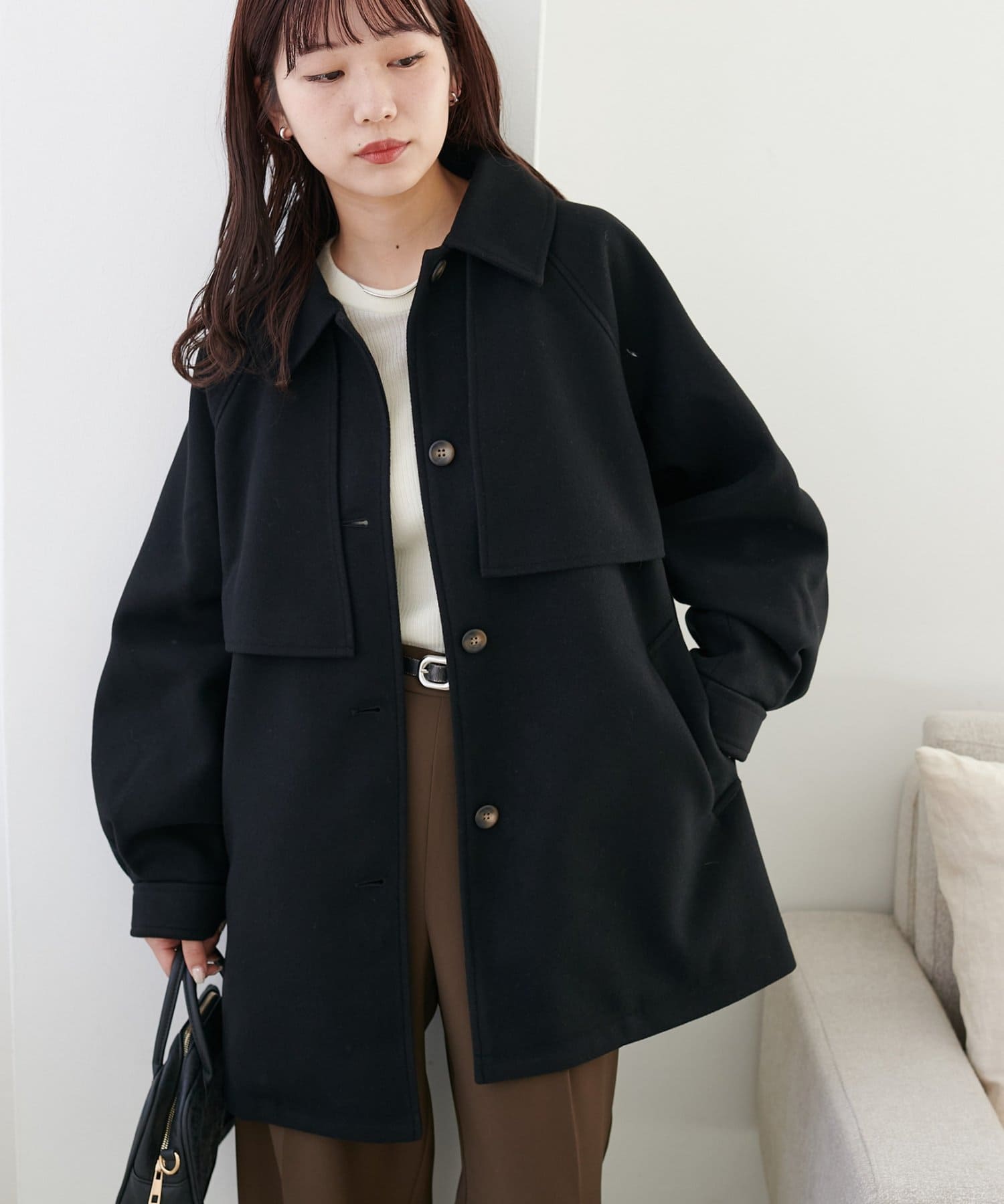 DISCOAT(ディスコート) 【6色展開/体型カバー/ベルト付き】2WAYカラーミドルコート《WEB限定》