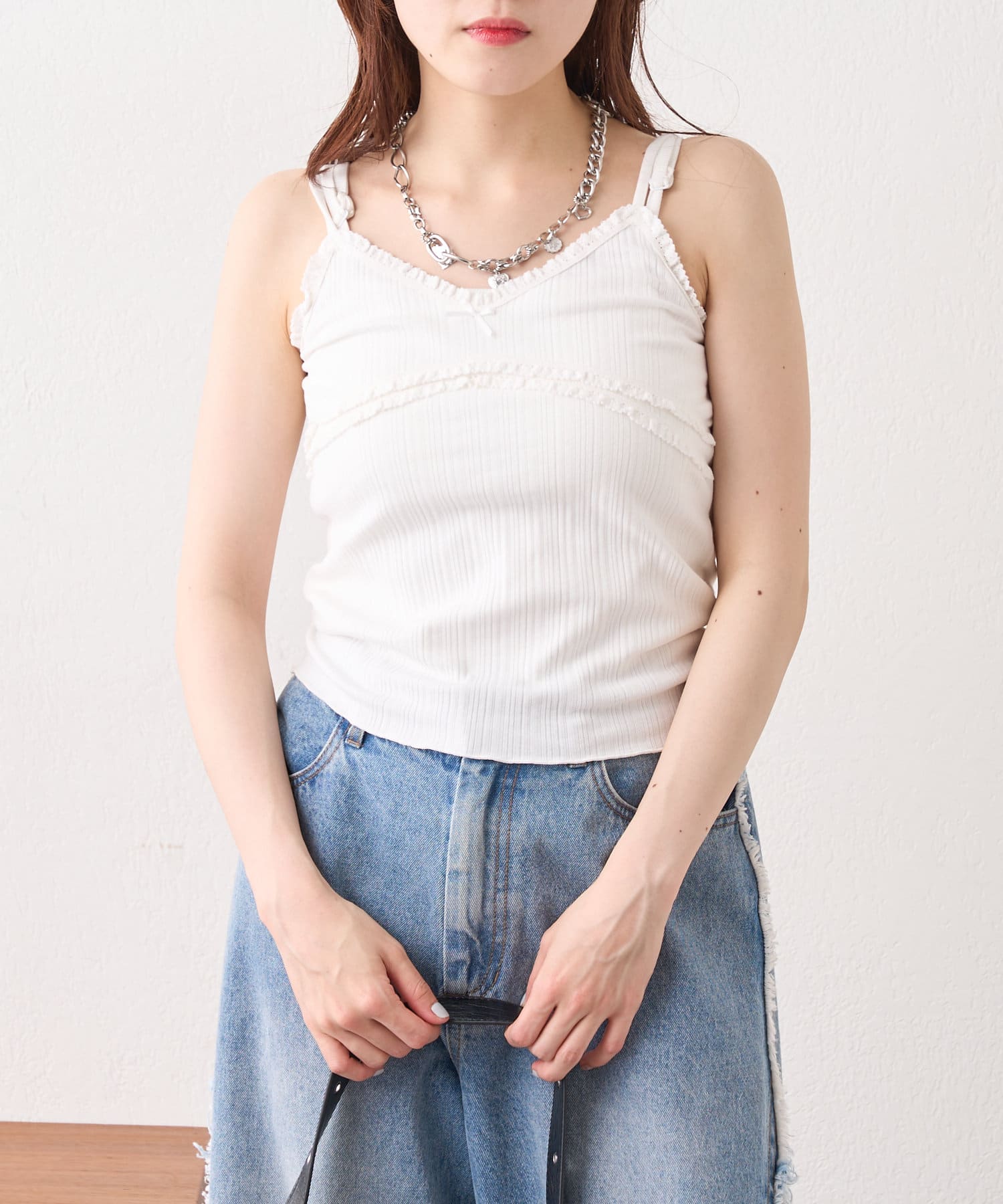 w closet(ダブルクローゼット) ランダムリブレースキャミ