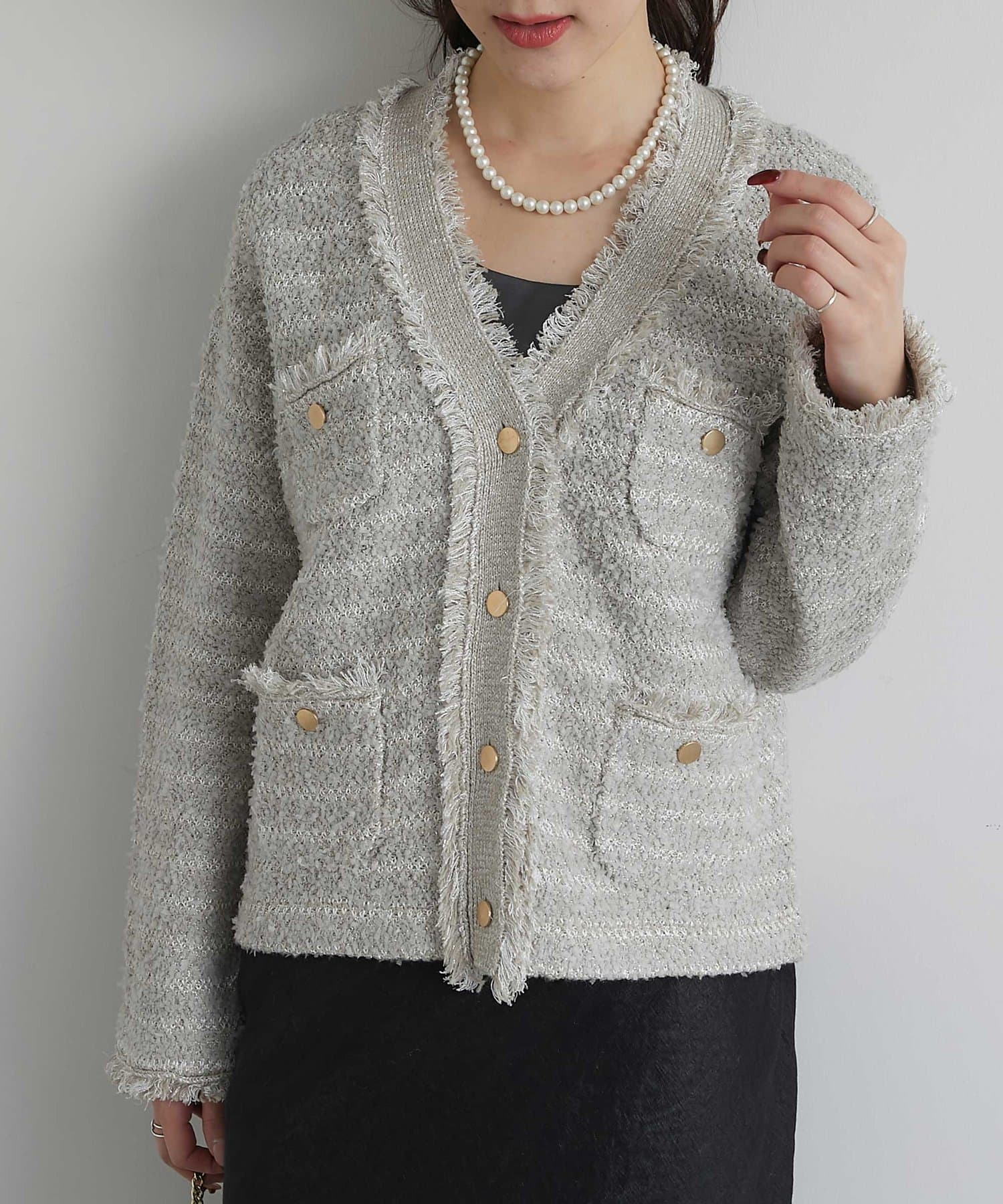 La boutique BonBon - La boutique BonBon ファンシーツイードニットカーディガン La boutique Bonbon カーディガン 「名品・再登場」ファンシー