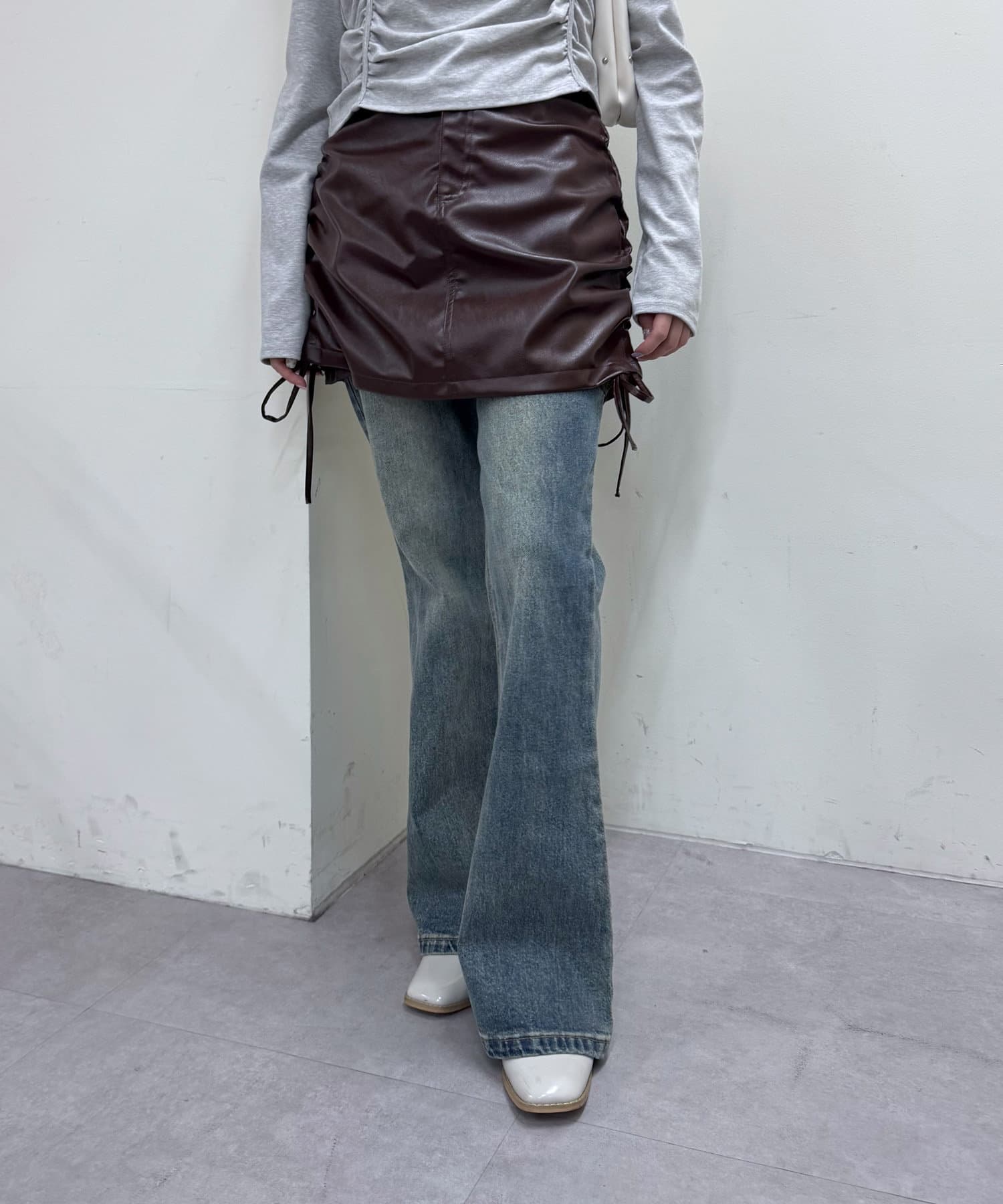 OUTLET(アウトレット) 【mystic】レザーギャザースカート