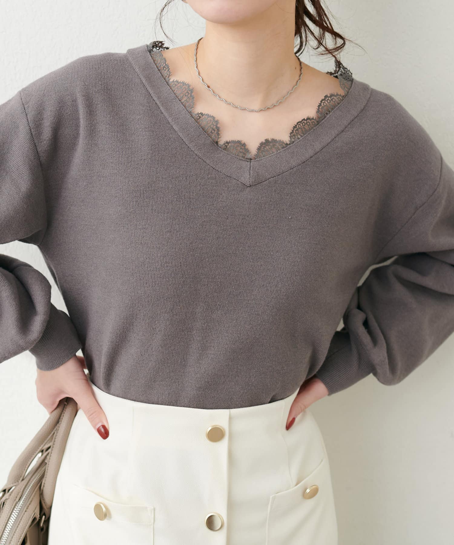NICE CLAUP / OLIVE des OLIVE OUTLET(ナイスクラップ  / オリーブ デ オリーブ アウトレット) 【natural couture】レース衿ネックプルオーバー