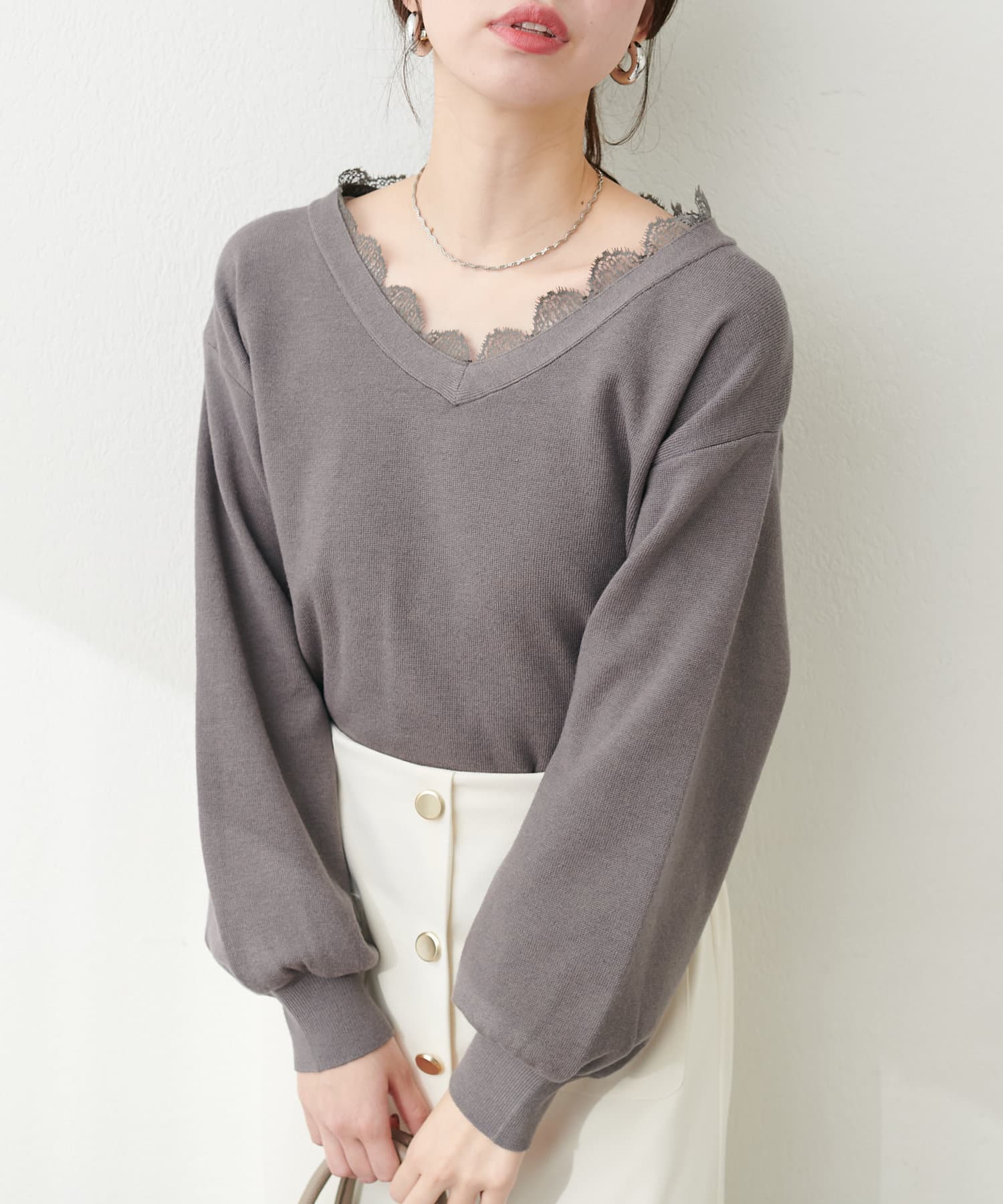NICE CLAUP / OLIVE des OLIVE OUTLET(ナイスクラップ  / オリーブ デ オリーブ アウトレット) 【natural couture】レース衿ネックプルオーバー