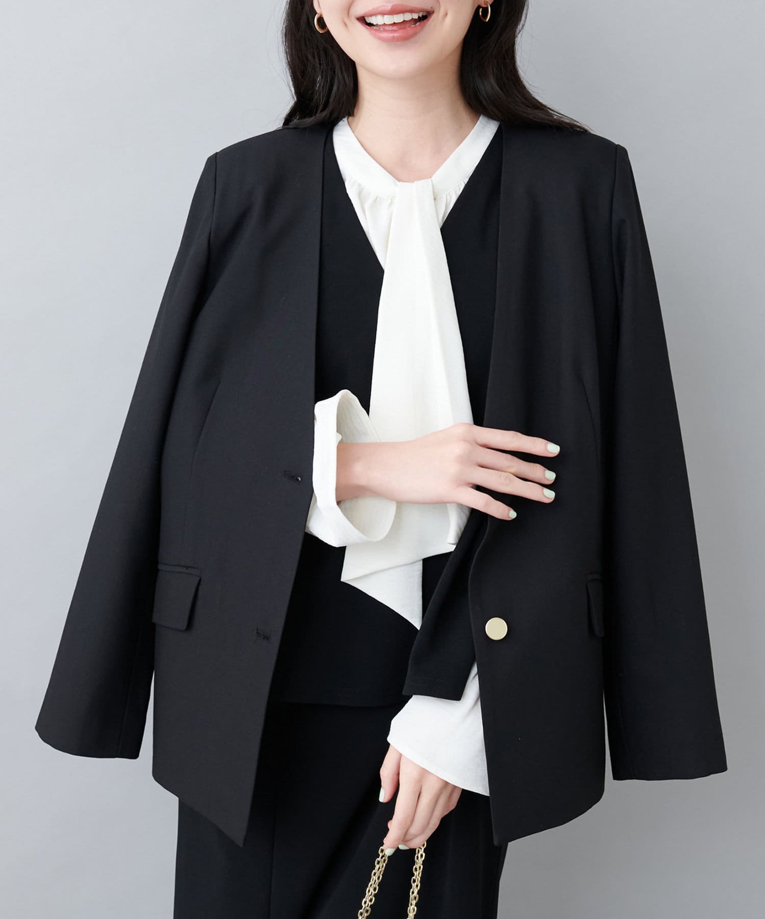 NICE CLAUP / OLIVE des OLIVE OUTLET(ナイスクラップ  / オリーブ デ オリーブ アウトレット) 【natural couture】薄金釦ノーカラージャケット