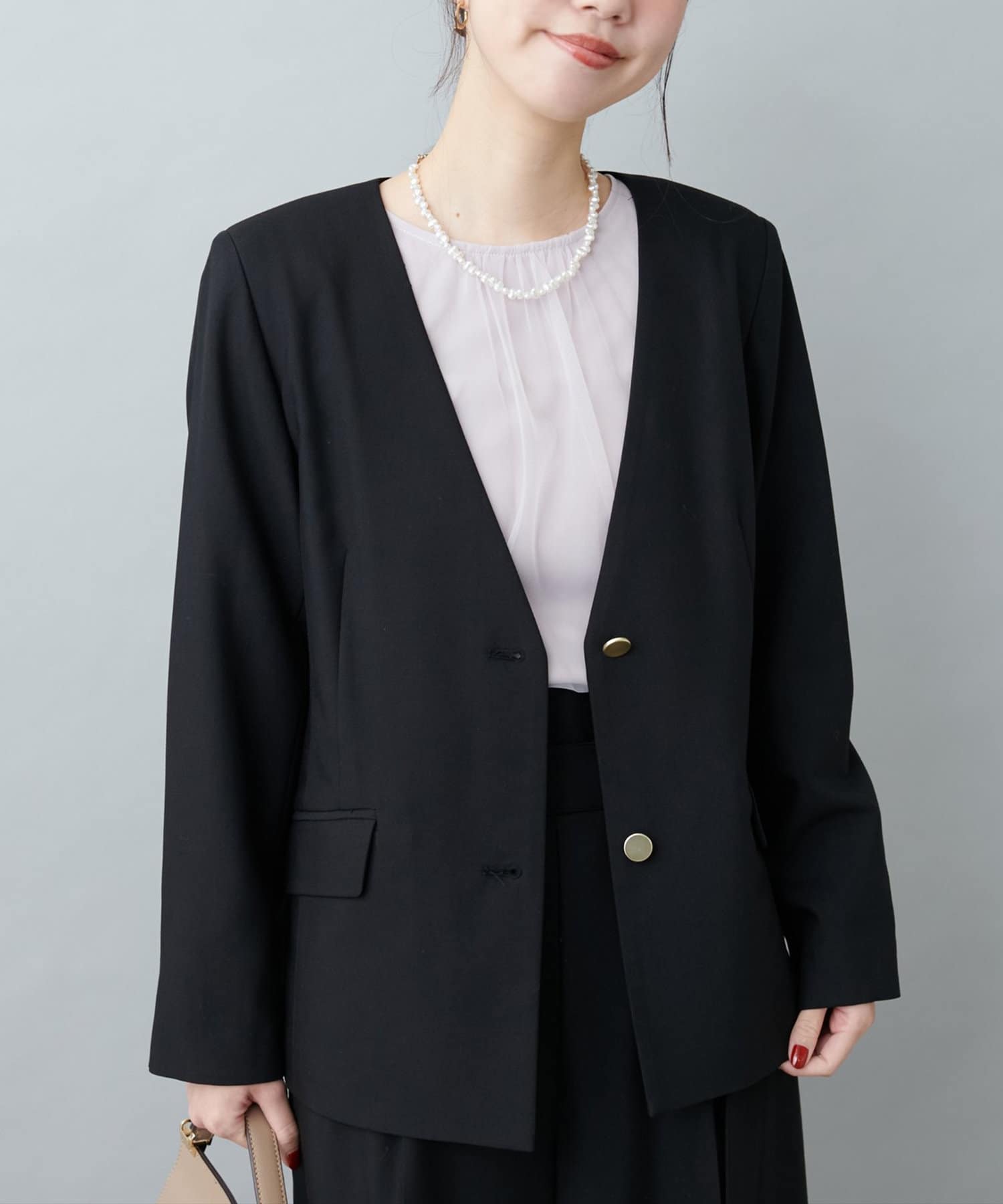 NICE CLAUP / OLIVE des OLIVE OUTLET(ナイスクラップ  / オリーブ デ オリーブ アウトレット) 【natural couture】薄金釦ノーカラージャケット